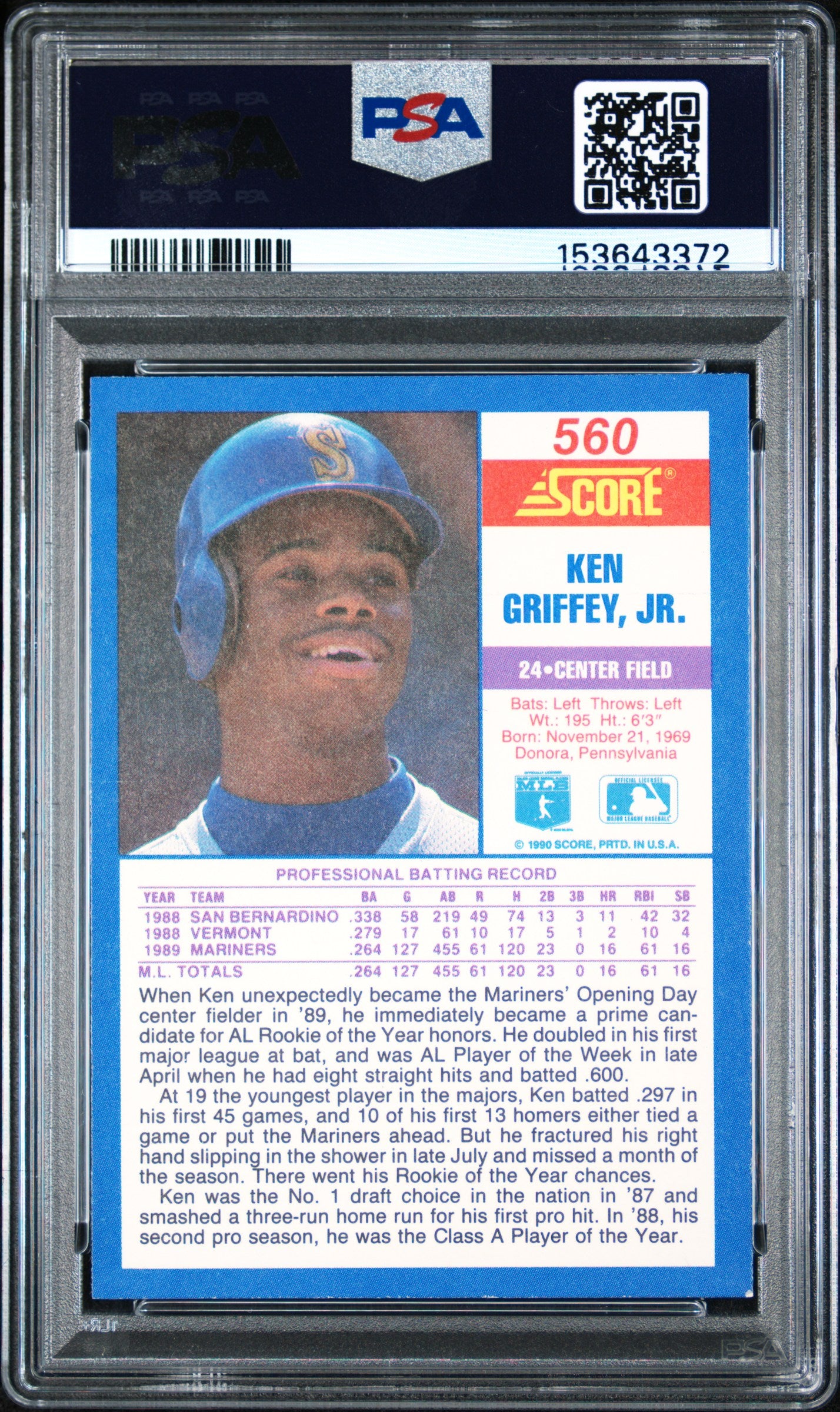 1990 Score Ken Griffey JR. #560 PSA 9