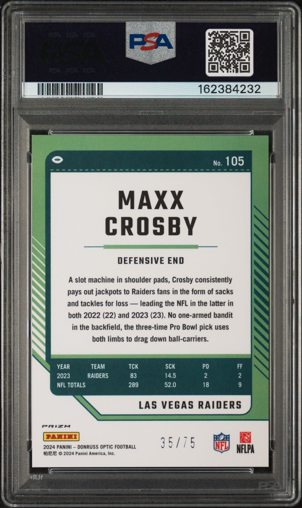 2024 Donruss Optic Maxx Crosby #105 Electricity 35/75 PSA 10