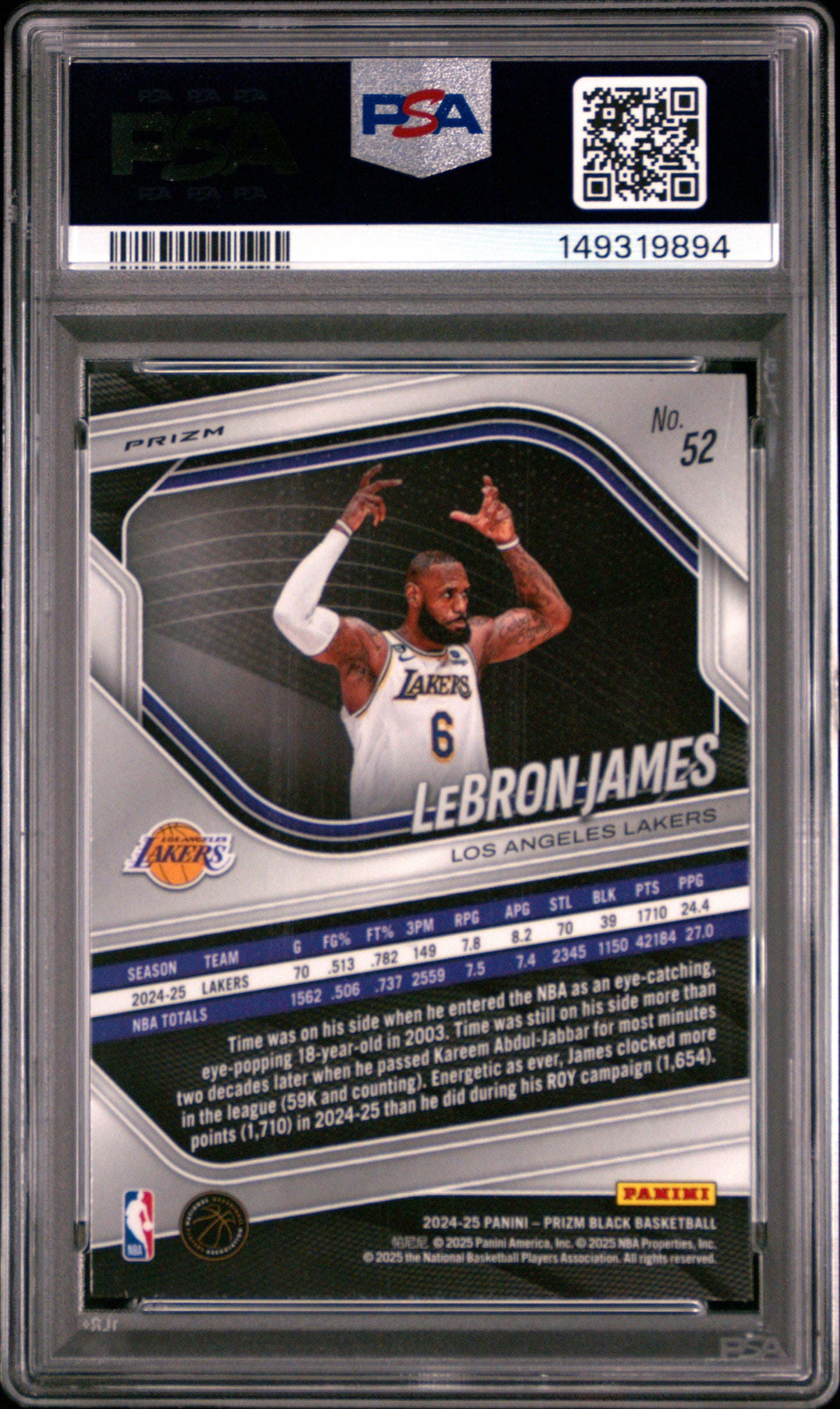 2024 Panini Prizm Black LeBron James #52 Hyper PSA 9