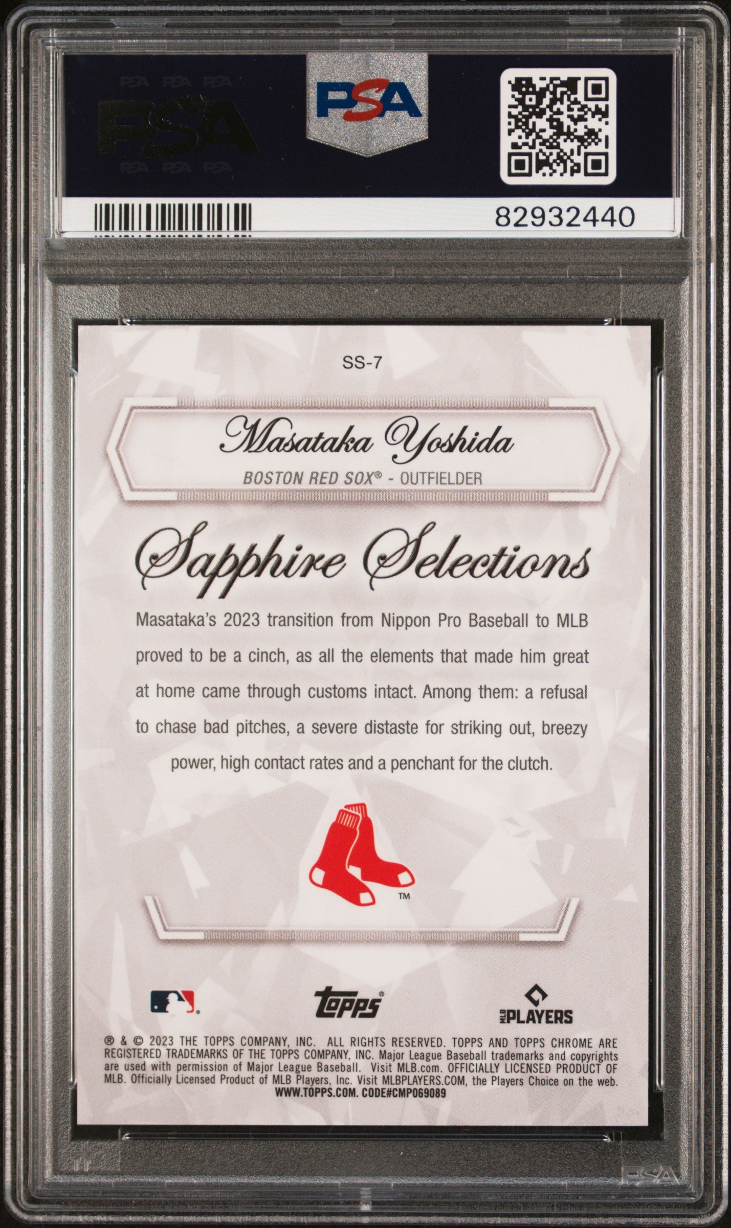 2023 Topps Chrome Sapphire Sapphire Selections Masataka Yoshida Red 2/5 PSA 10
