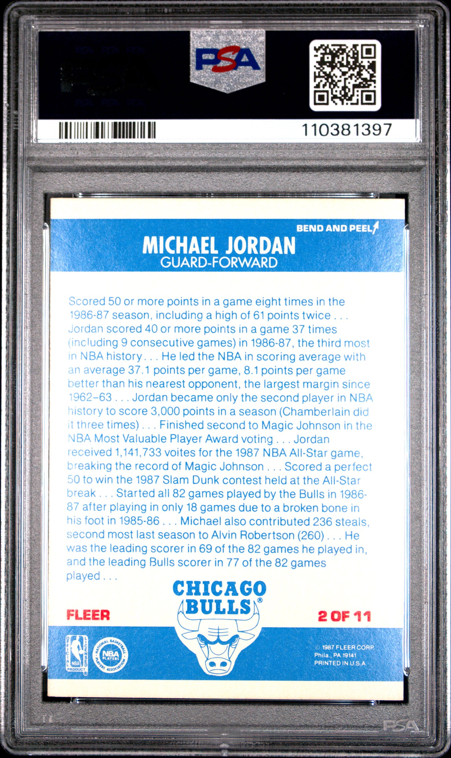 1987 Fleer Sticker Michael Jordan #2 PSA 7