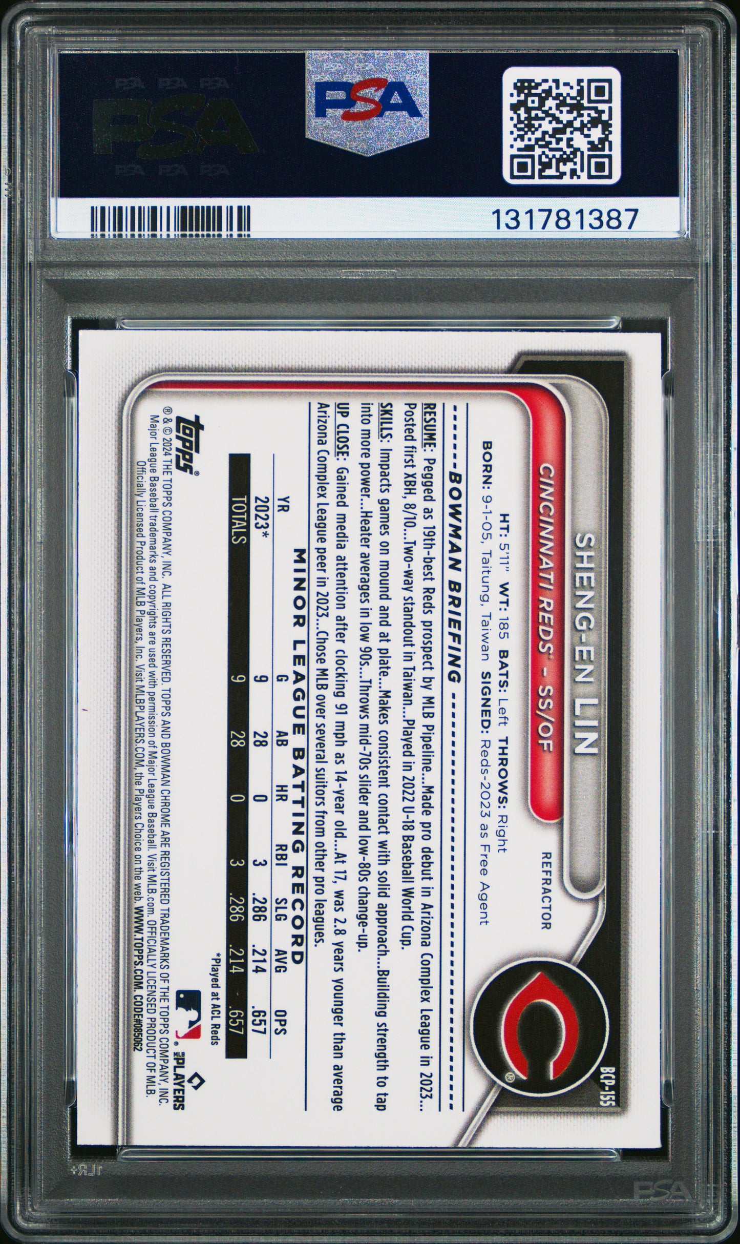 2024 Bowman Chrome Prospects Sheng-EN Lin #BCP155 Refractor 4/499 PSA 10