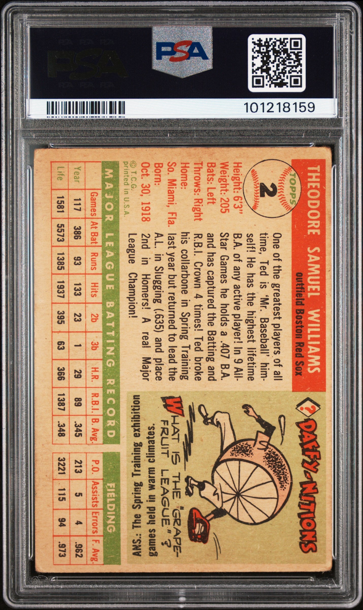 1955 Topps Ted Williams #2 PSA 3