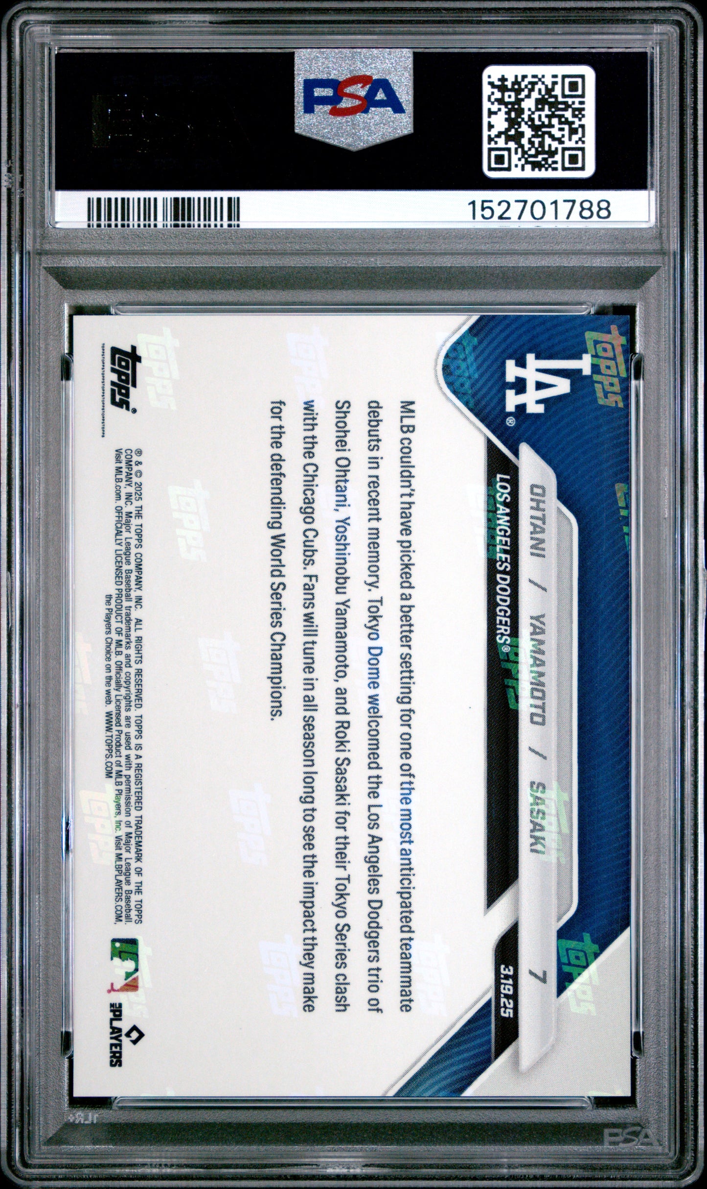 2025 Topps Now Ohtani Yamamoto Sasaki #7 PSA 10