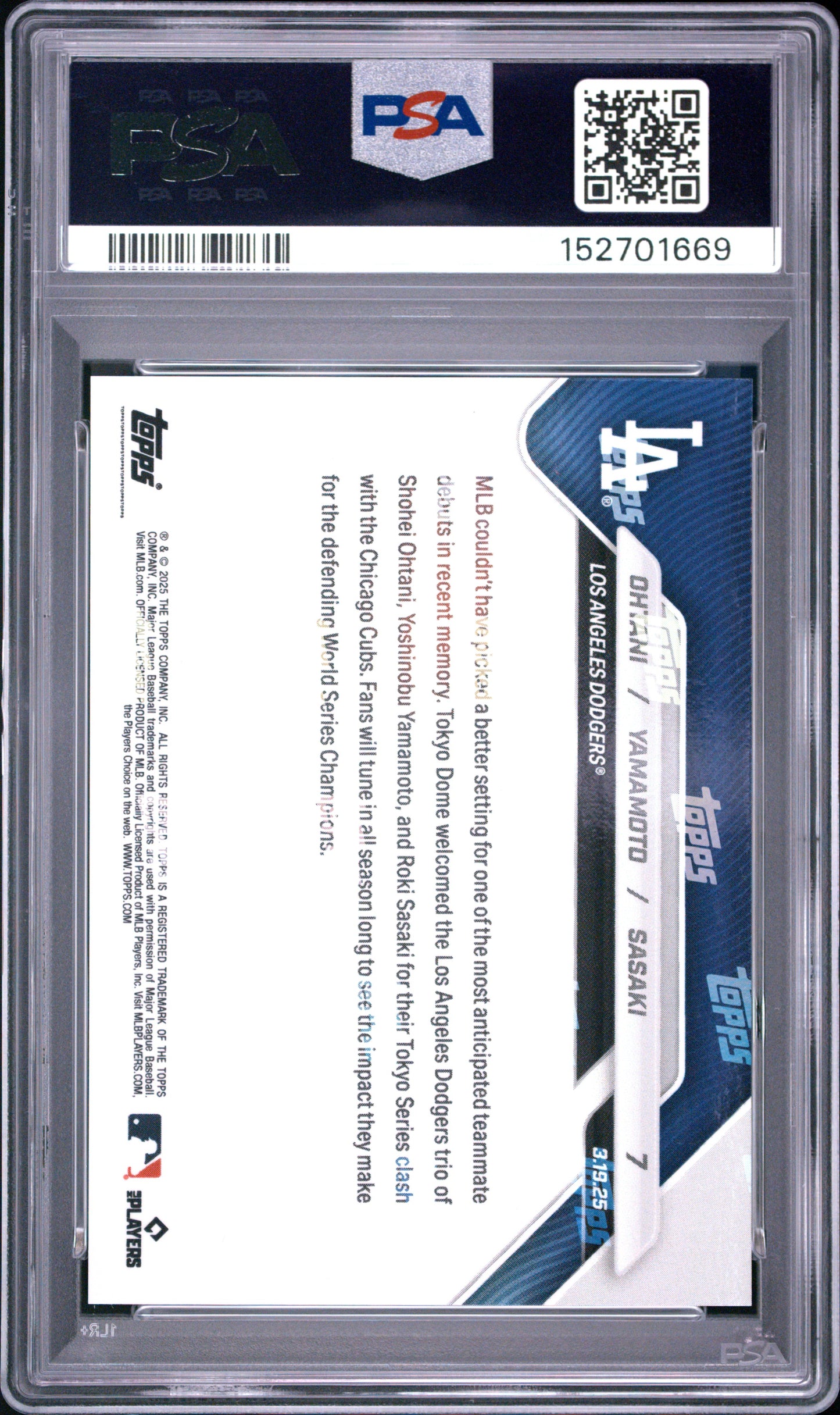 2025 Topps Now Ohtani Yamamoto Sasaki #7 PSA 10