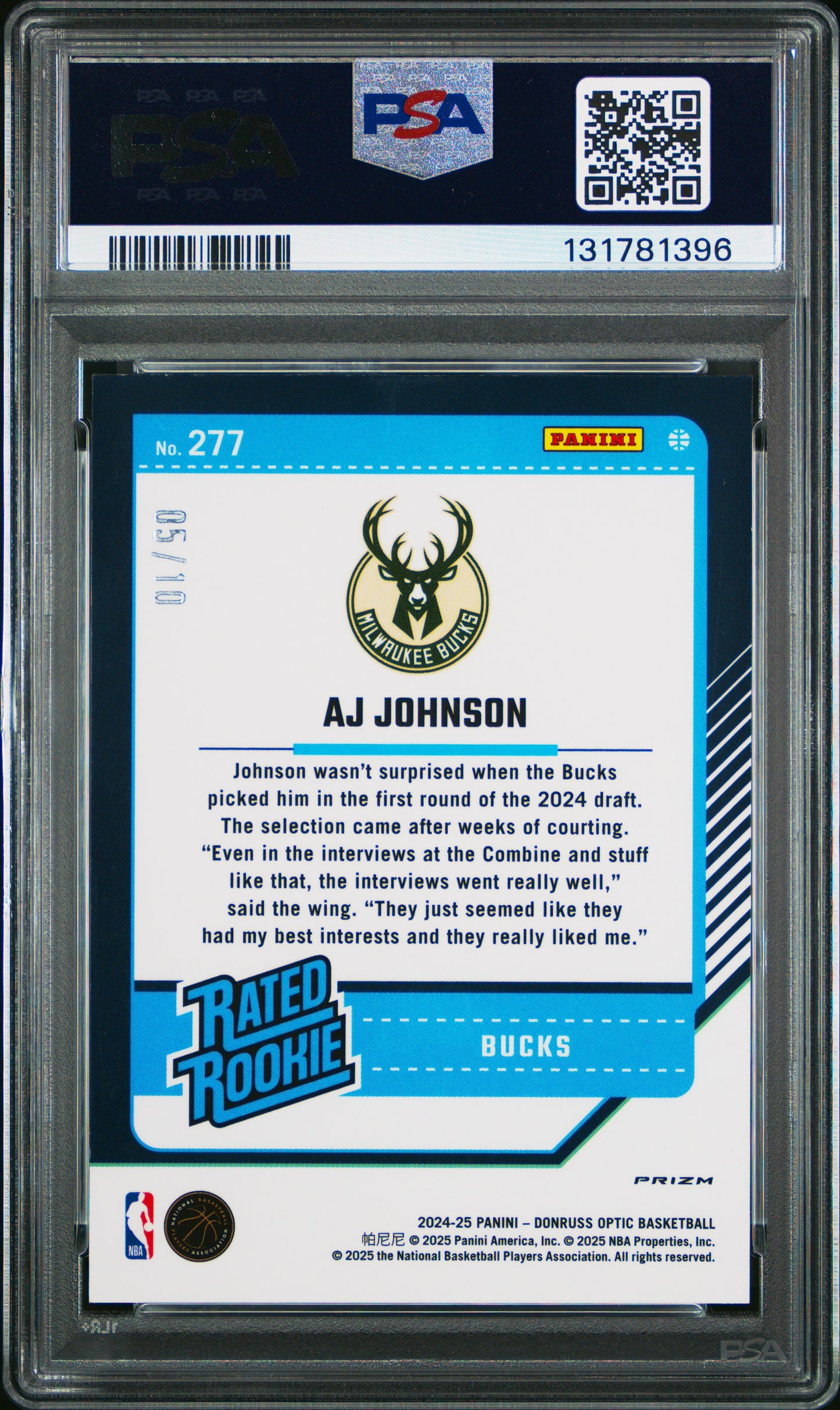 2024 Panini Donruss Optic Aj Johnson #277 Gold Velocity 5/10 PSA 8