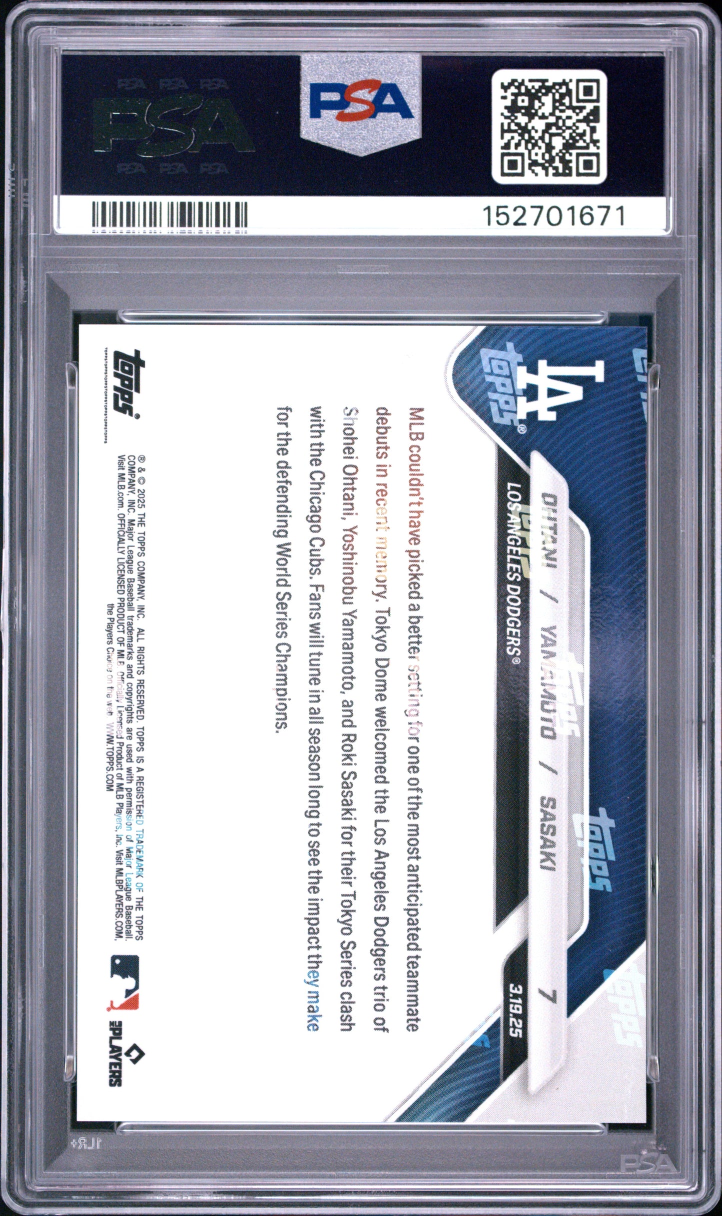 2025 Topps Now Ohtani Yamamoto Sasaki #7 PSA 10