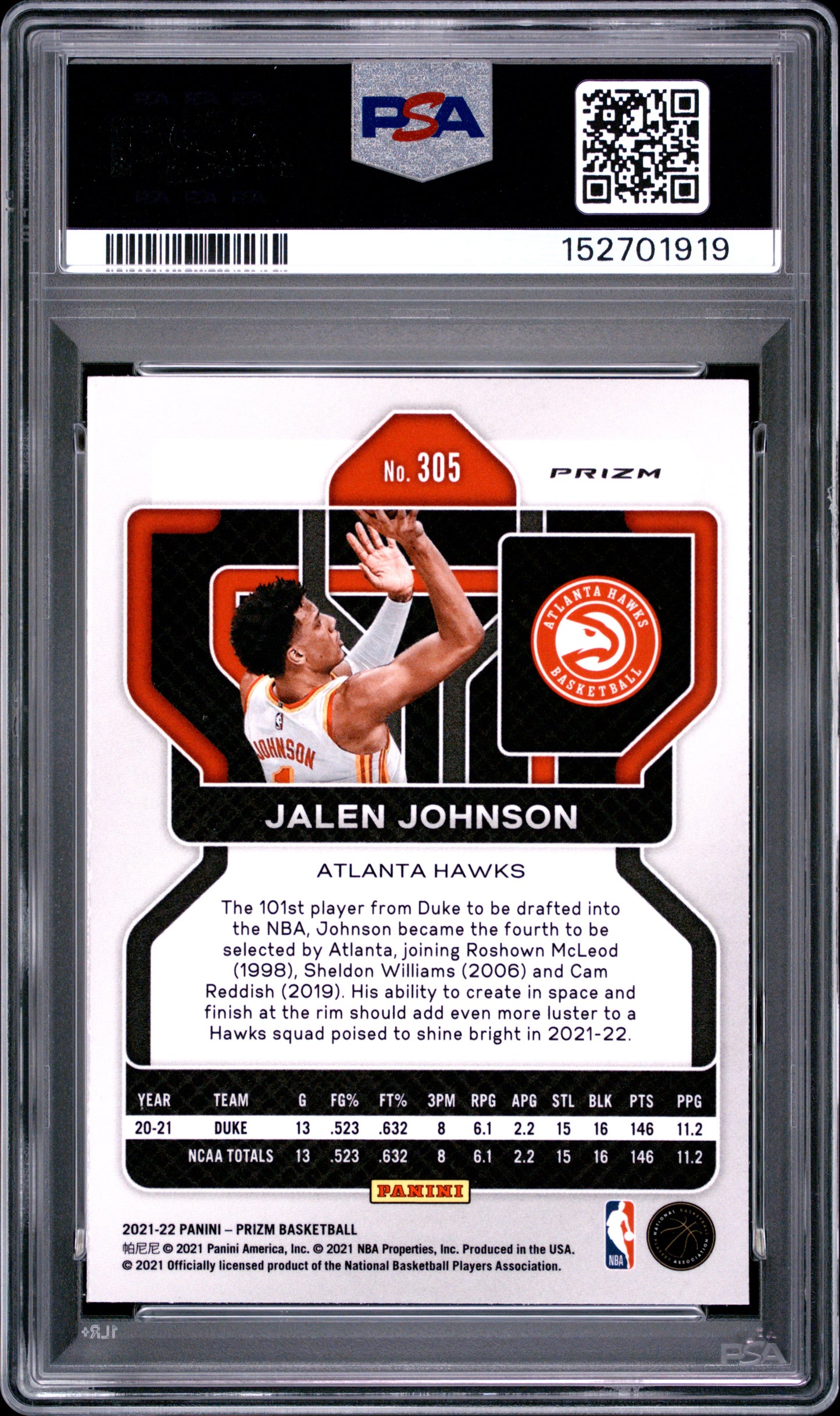 2021 Panini Prizm Jalen Johnson #305 Silver PSA 10