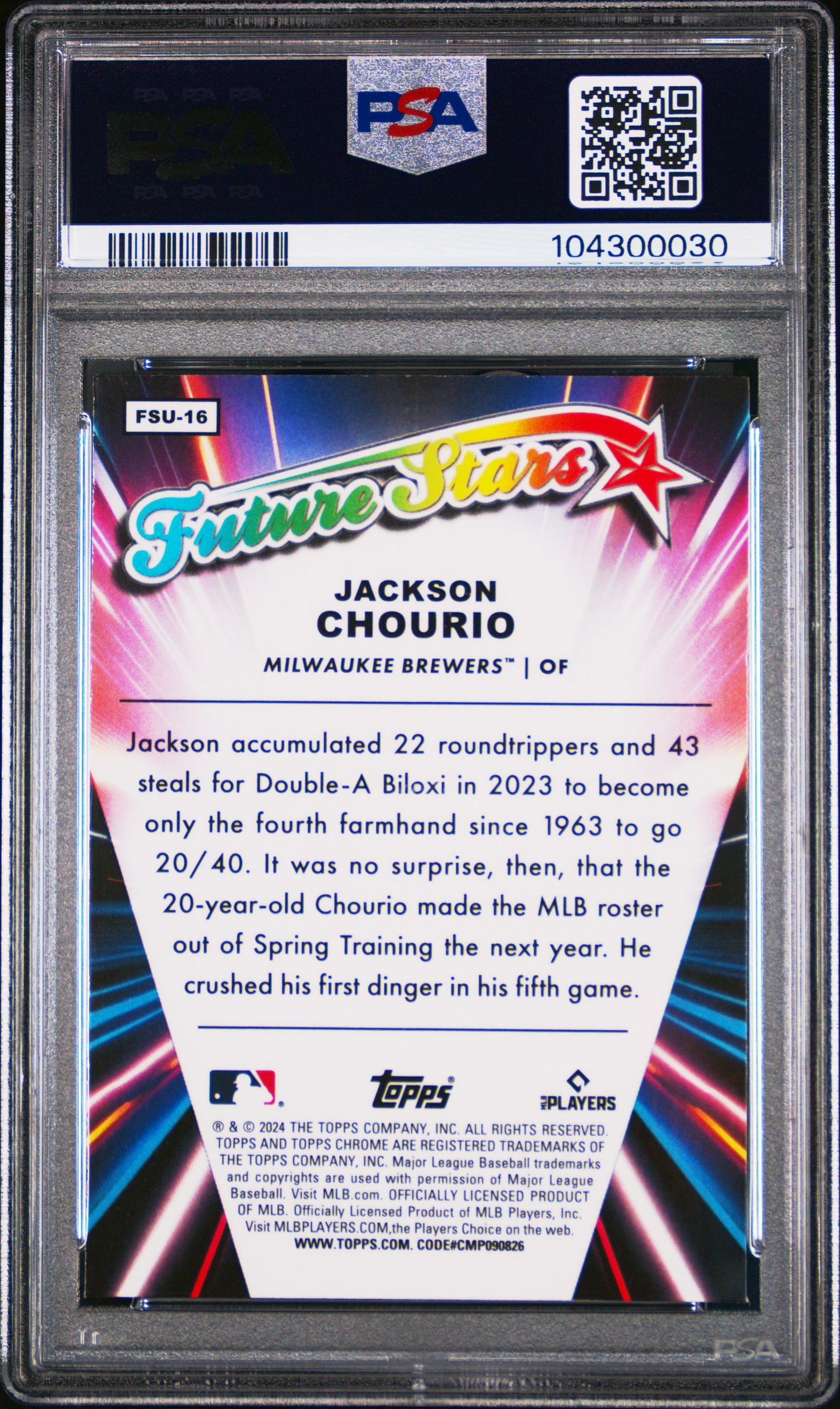 2024 Topps Chrome Update Future Stars Jackson Chourio #FSU16 PSA 10