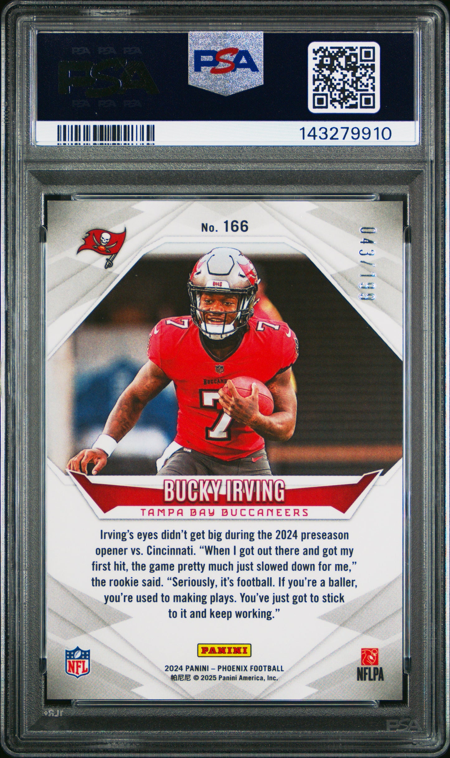 2024 Panini Phoenix Bucky Irving #166 Red Lazer RC 043/199 PSA 10