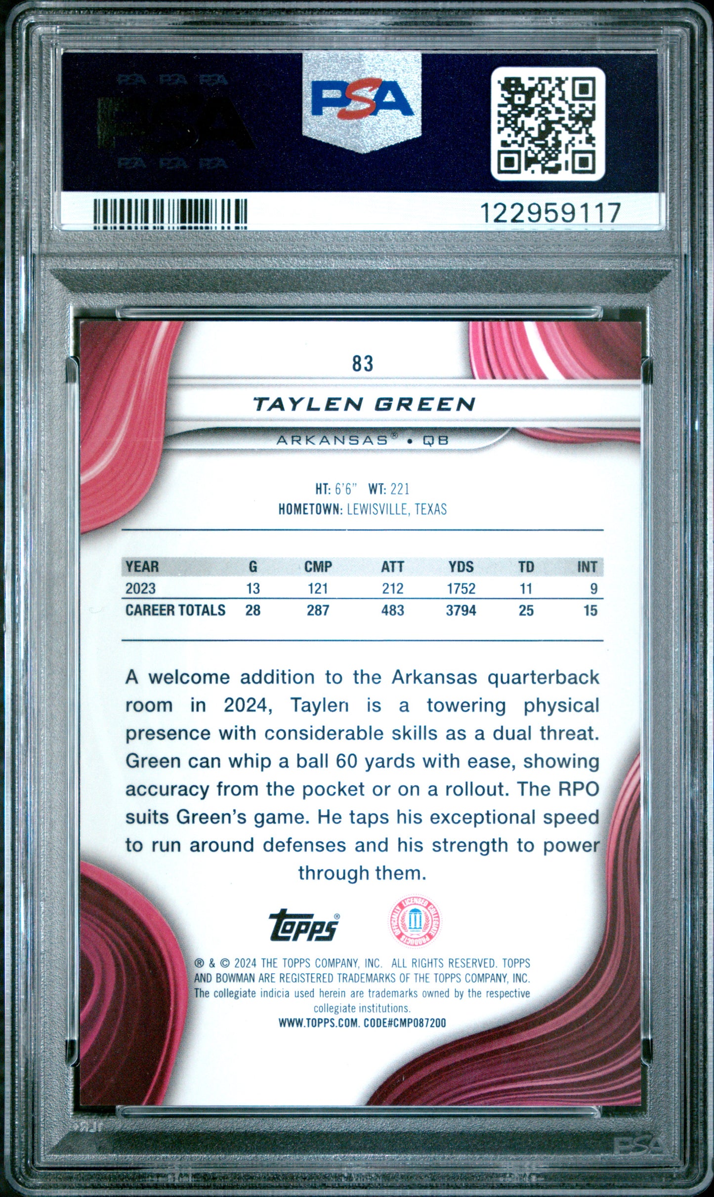 2024 Bowman Best University Taylen Green #83 Red Geometric 06/10 PSA 9