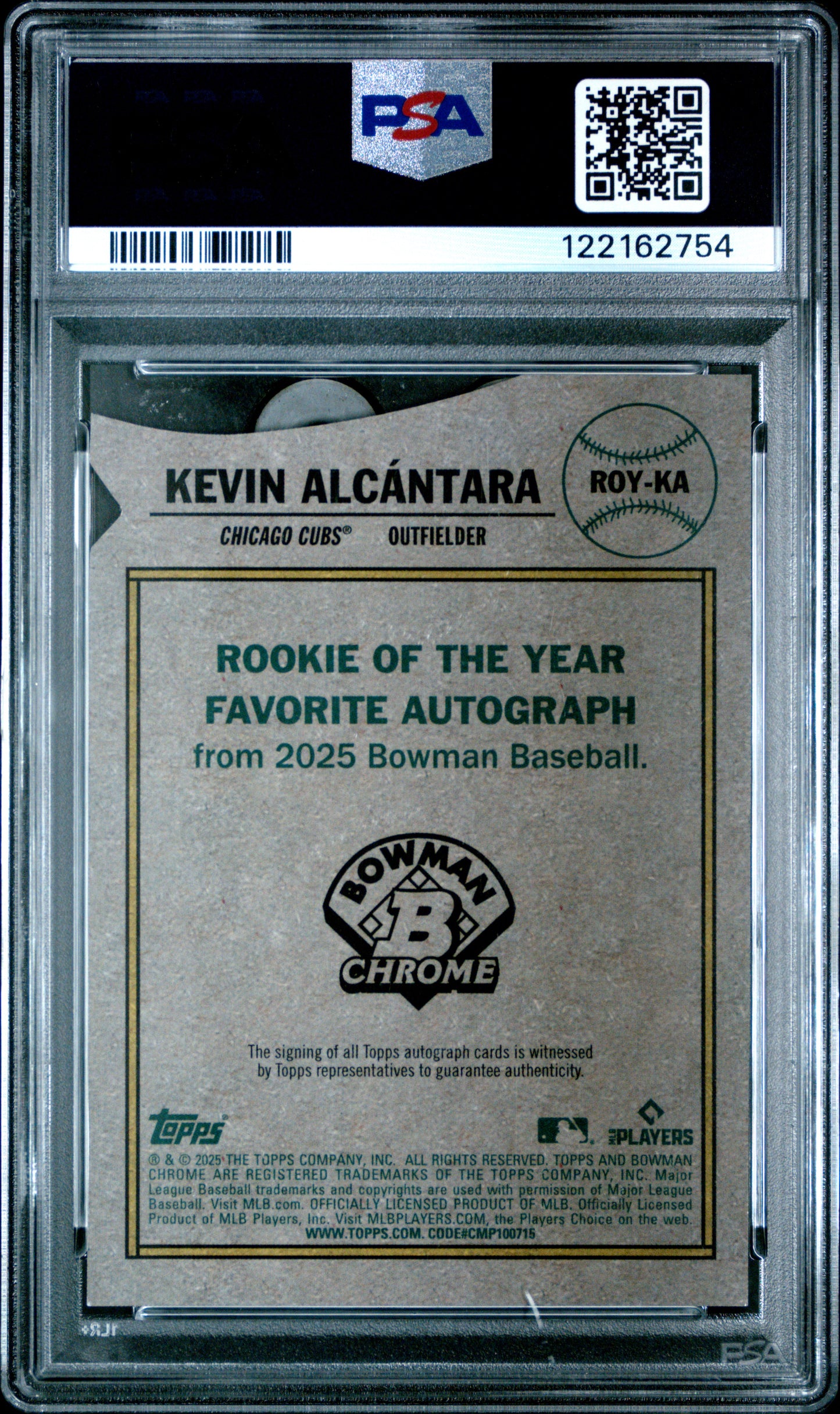 2025 Bowman Rookie Of The Year Favorites Auto Kevin Alcantara #ROYKA Roy Org Ref