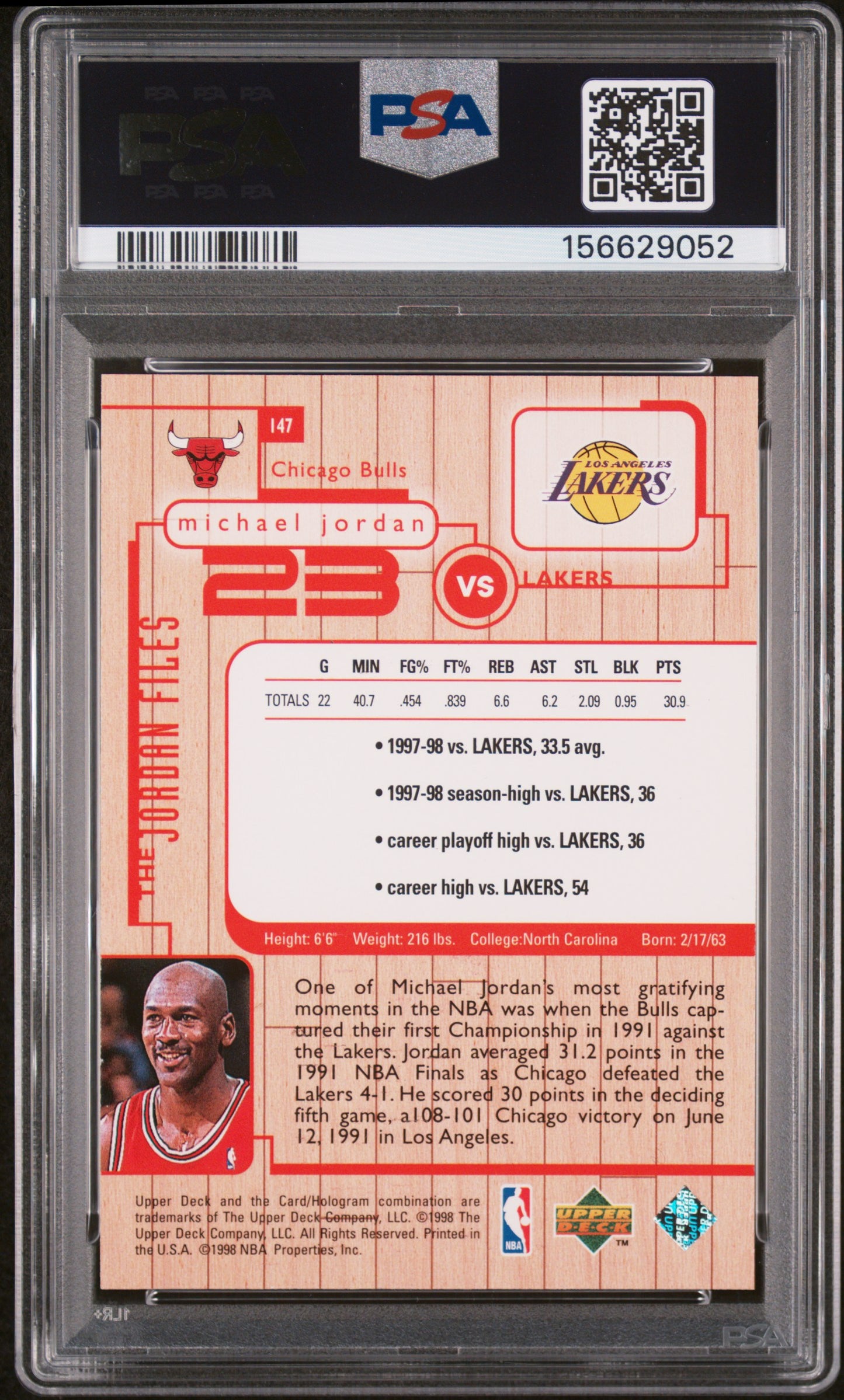 1998 Upper Deck MJ Living Legend Michael Jordan #147 The Jordan Files PSA 9