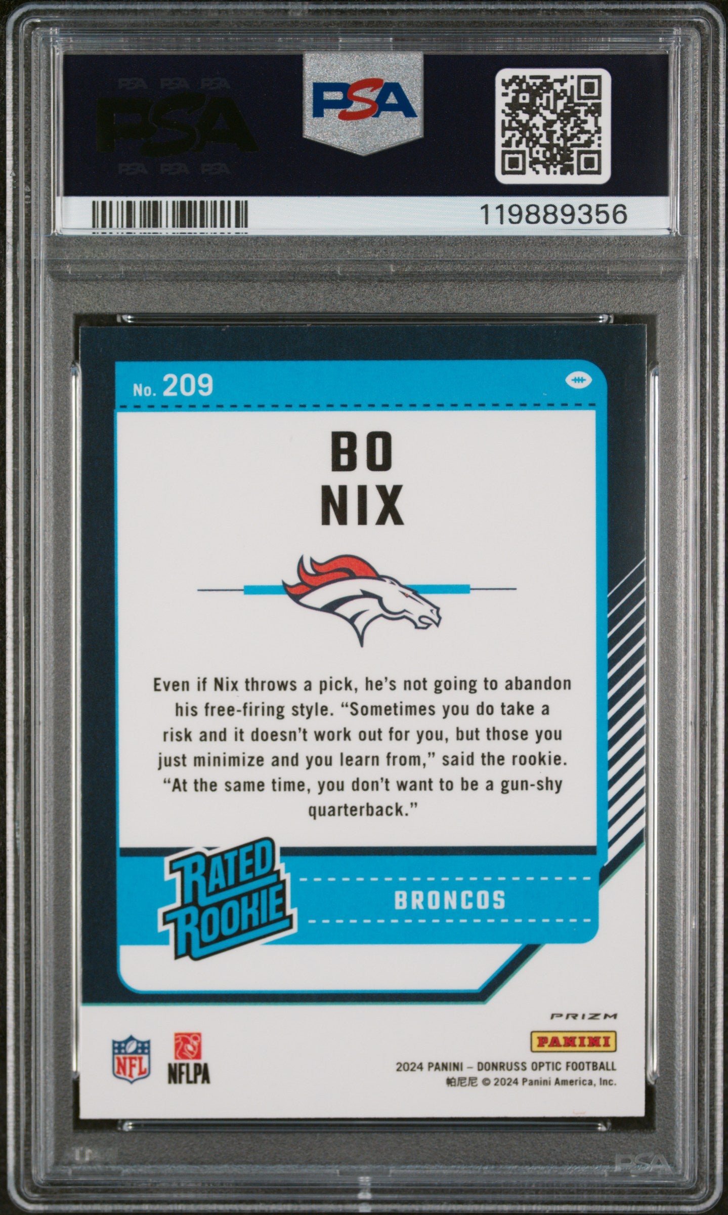 2024 Panini Donruss Optic Bo Nix #209 Red Mojo PSA 10