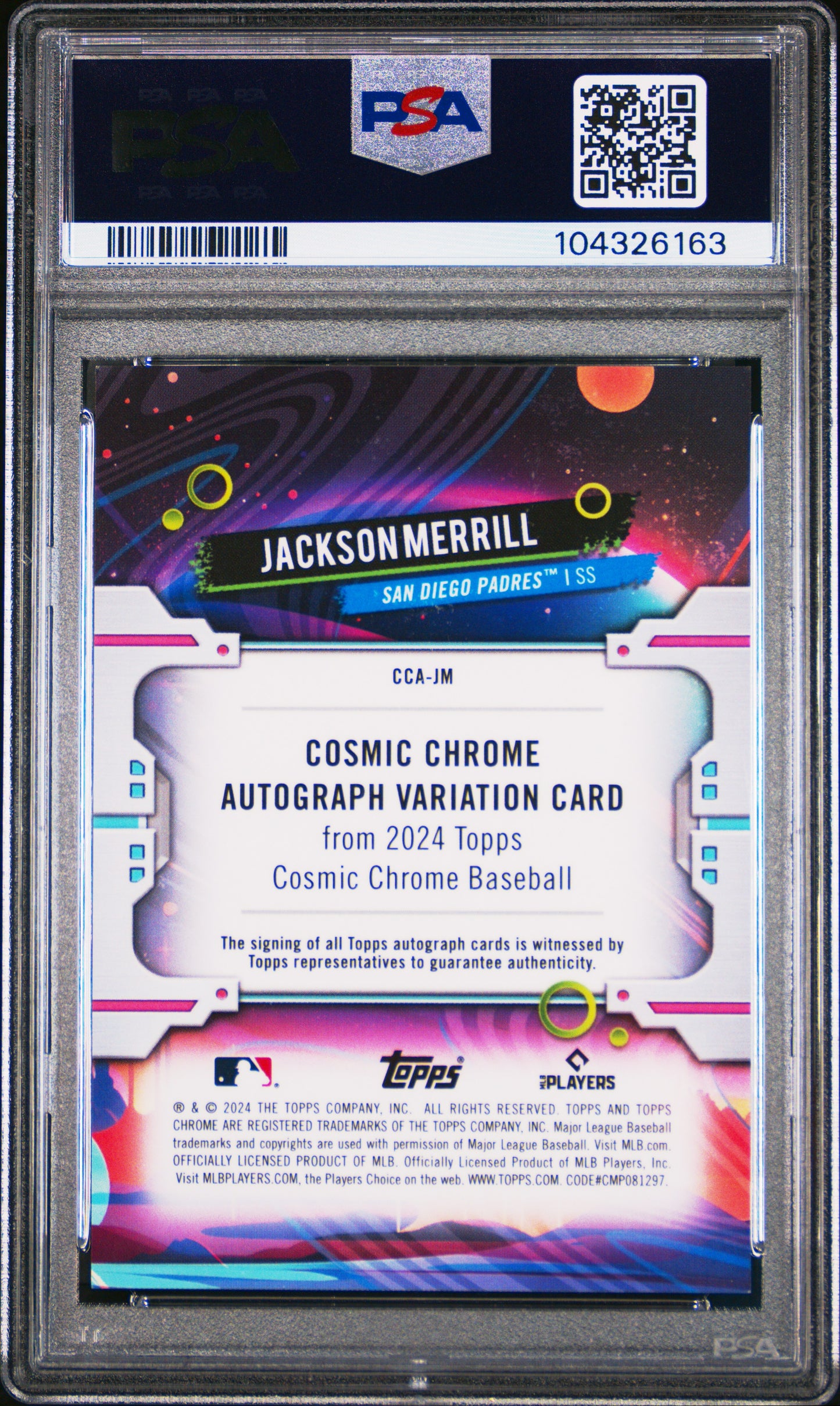2024 Topps Cosmic Chrome Cosmic Chrome Autographs Jackson Merrill #JM PSA 9