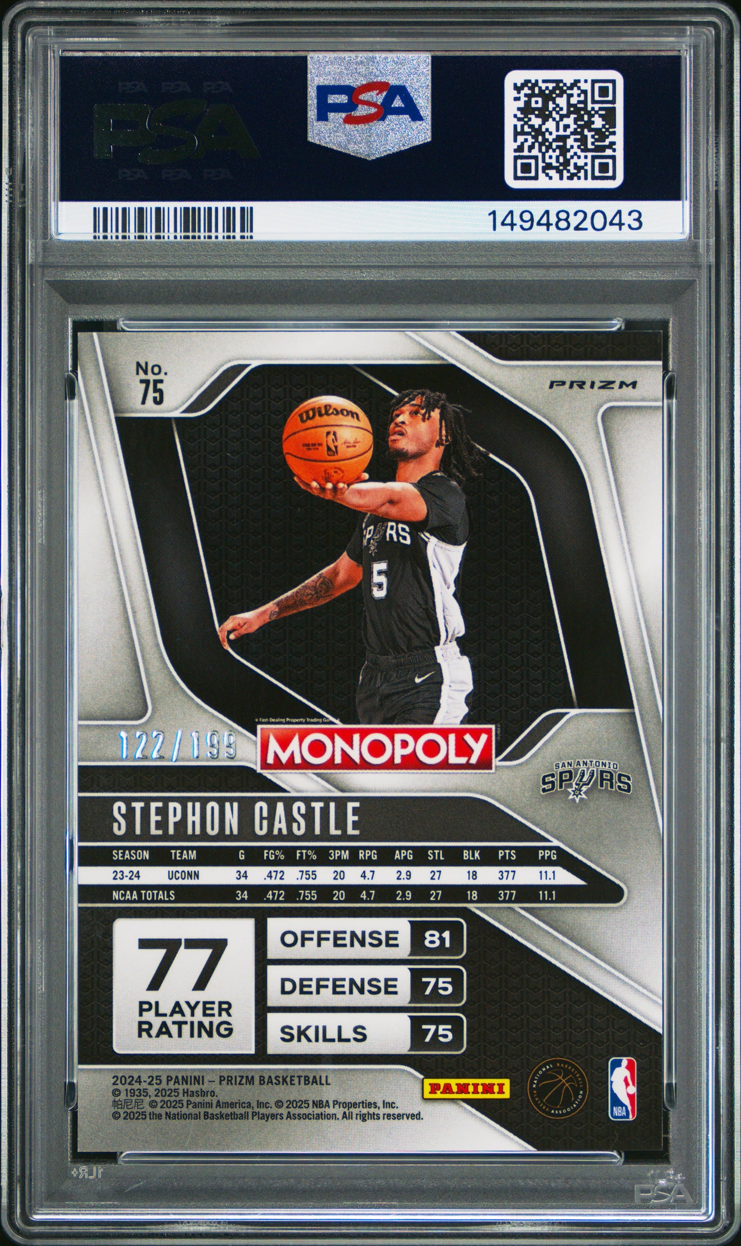 2024 Panini Prizm Monopoly Stephon Castle #75 Pink 122/199 RC PSA 10