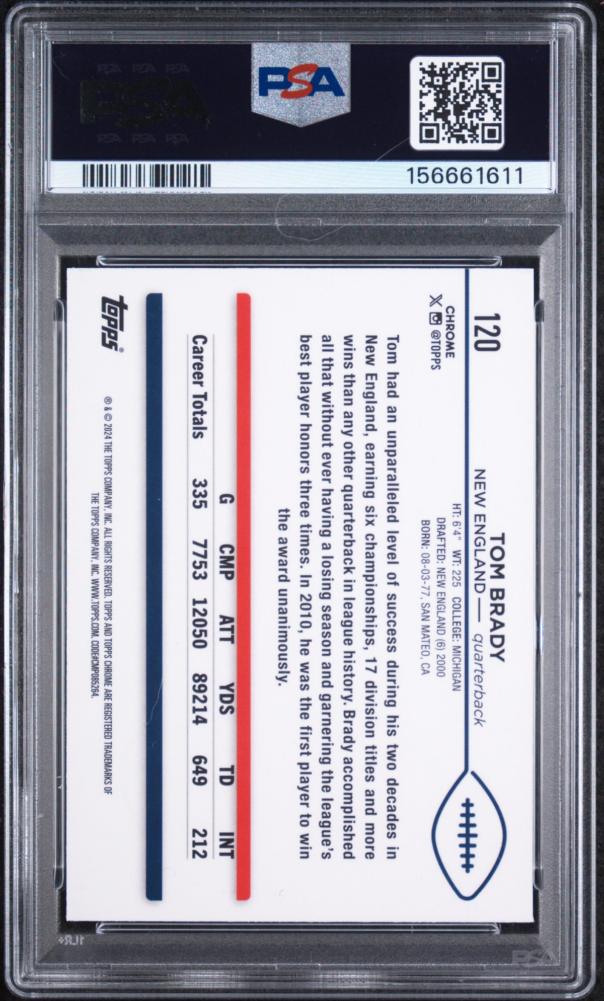 2024 Topps Chrome Tom Brady #120 Pink Refractor PSA 9