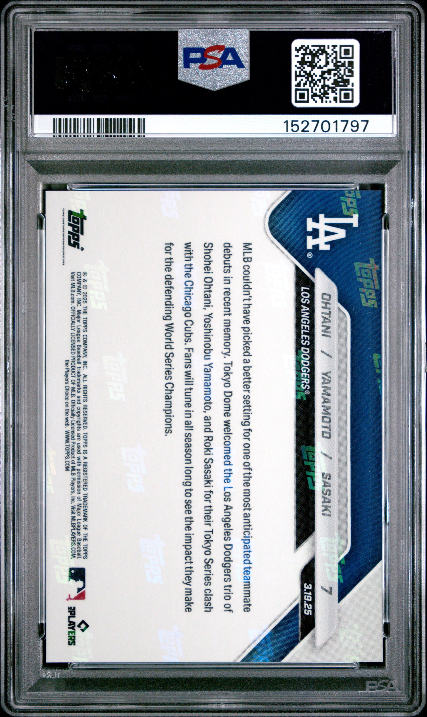 2025 Topps Now Ohtani Yamamoto Sasaki #7 PSA 10