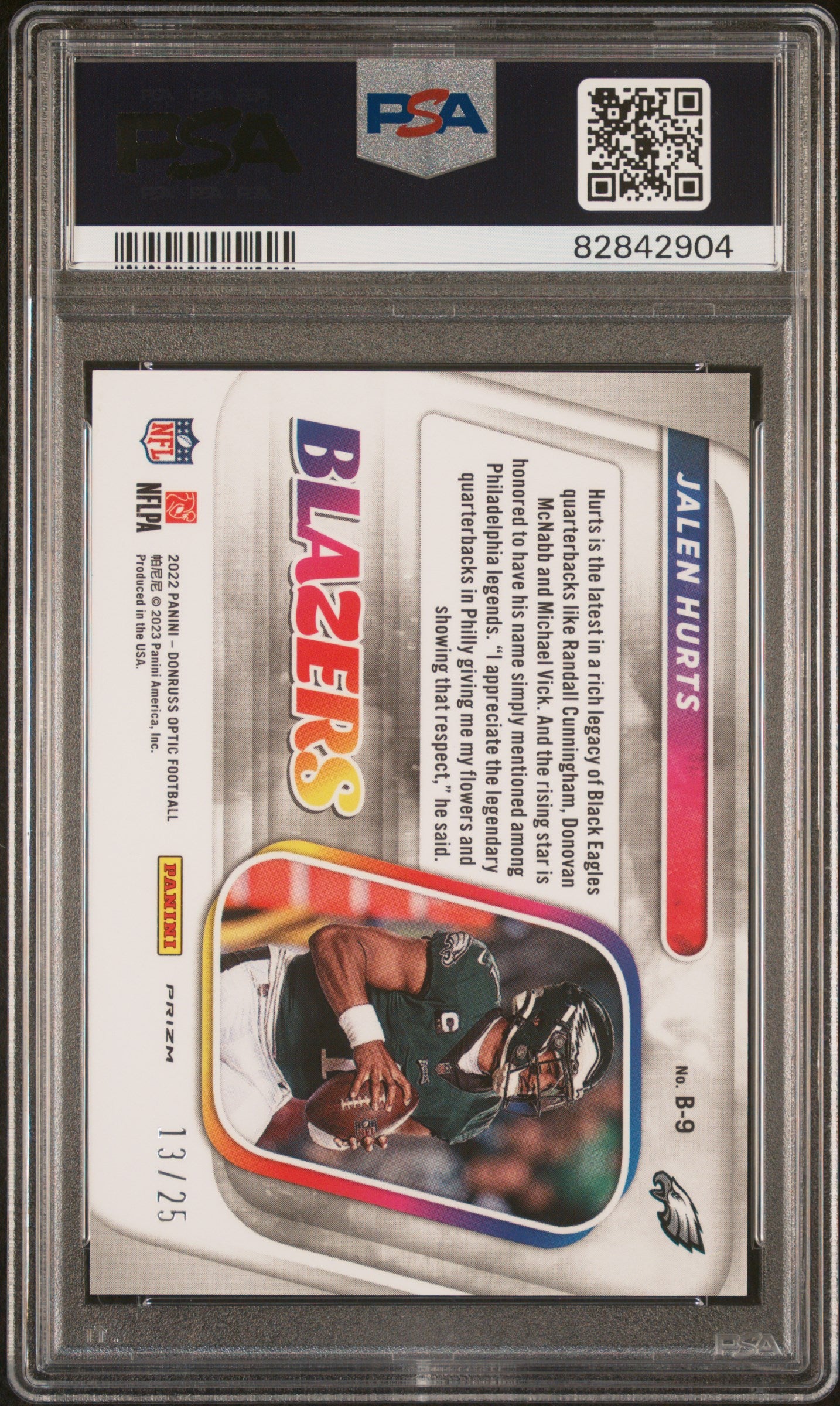 2022 Panini Donruss Optic Blazers Jalen Hurts #B9 Black Pandora PSA 10