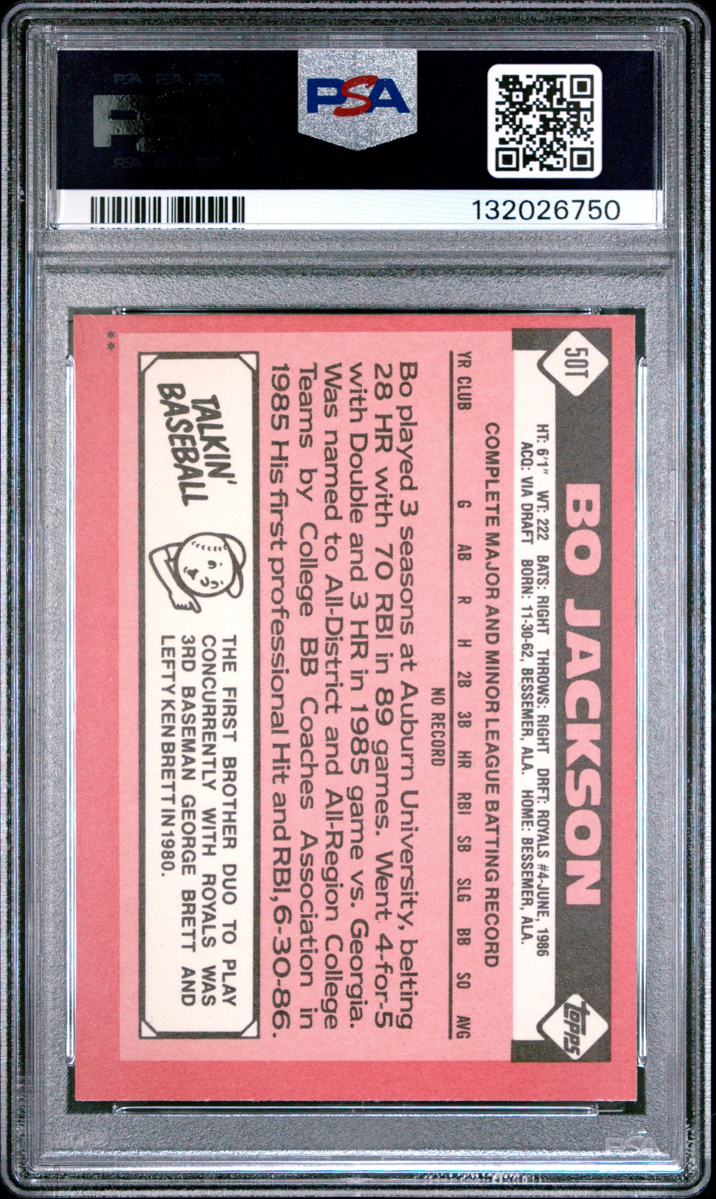 1986 Topps Traded Bo Jackson #50T PSA 8