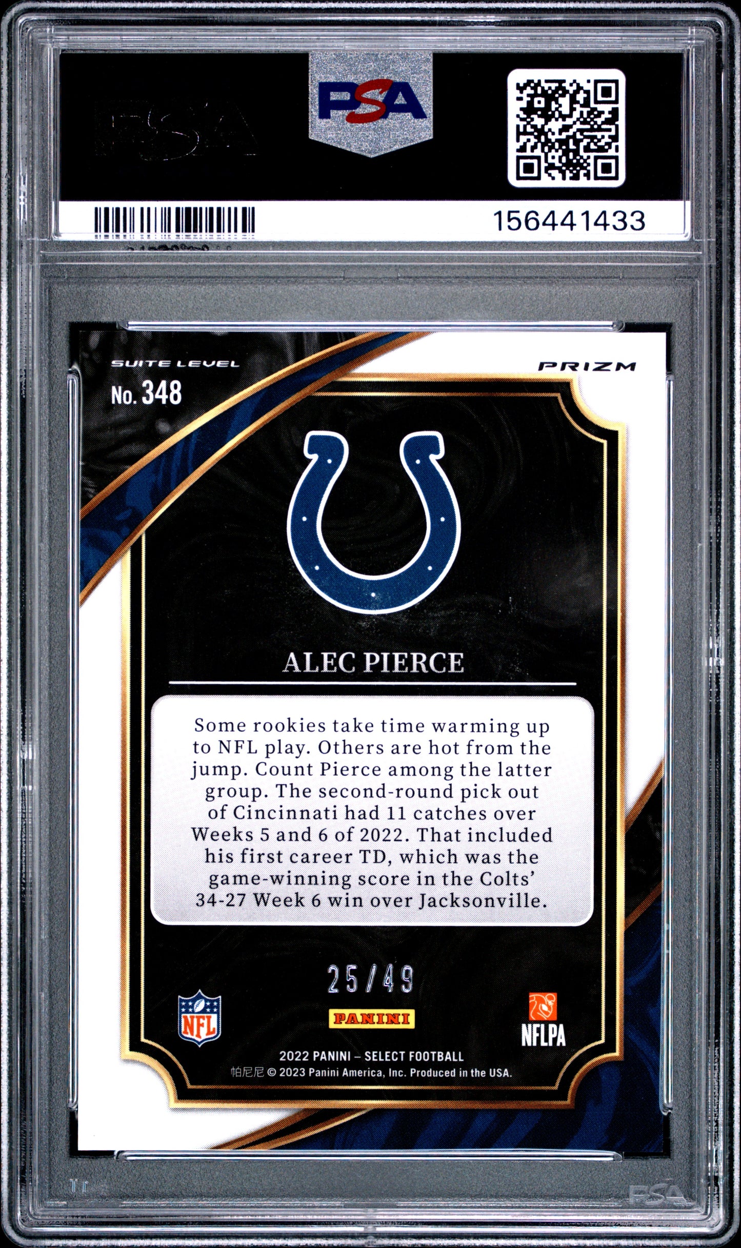 2022 Panini Select Alec Pierce #348 Red Disco Prizm 25/49 PSA 9