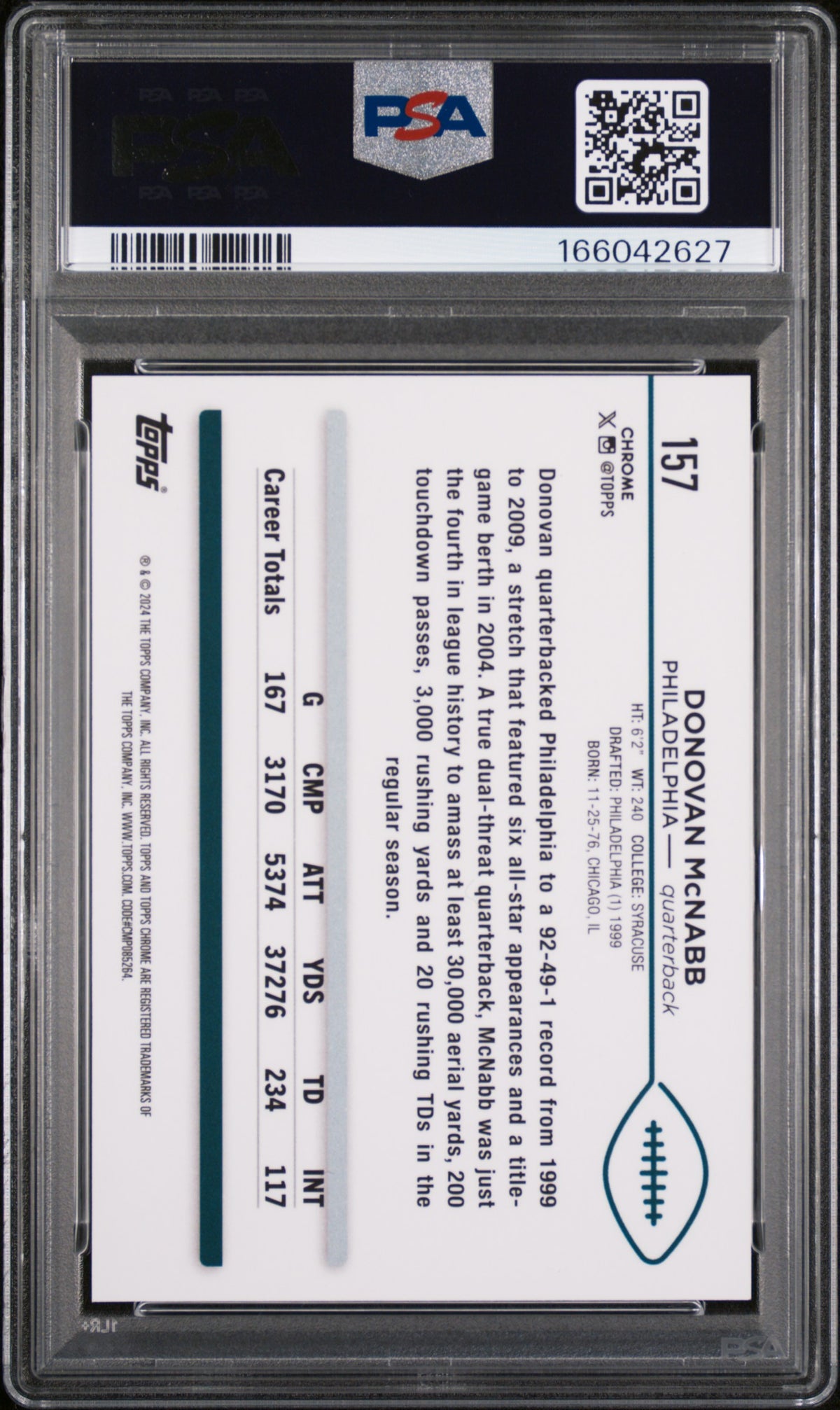 2024 Topps Chrome Sapphire Donovan McNabb #157 Gold 26/50 PSA 10