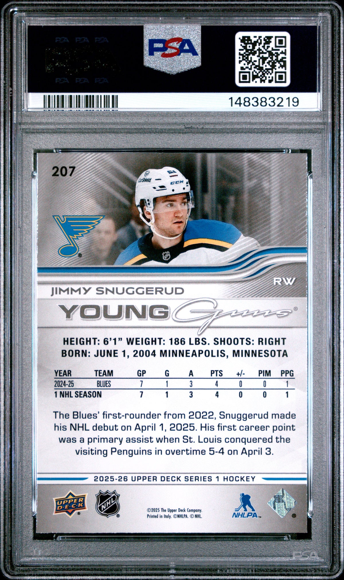 2025 Upper Deck Jimmy Snuggerud #207 PSA 9