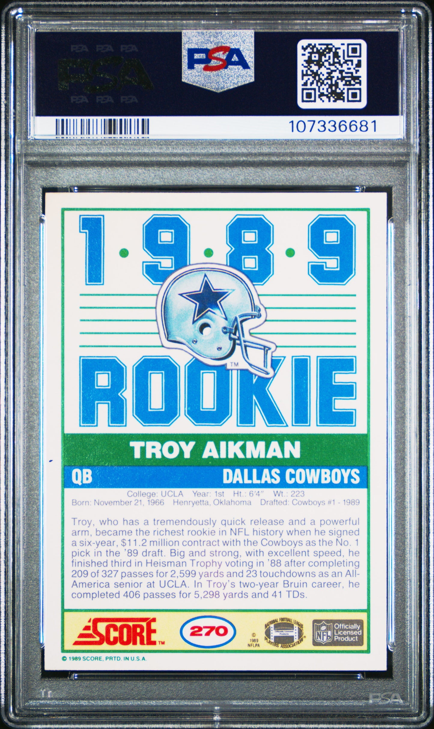 1989 Score Troy Aikman #270 RC PSA 9