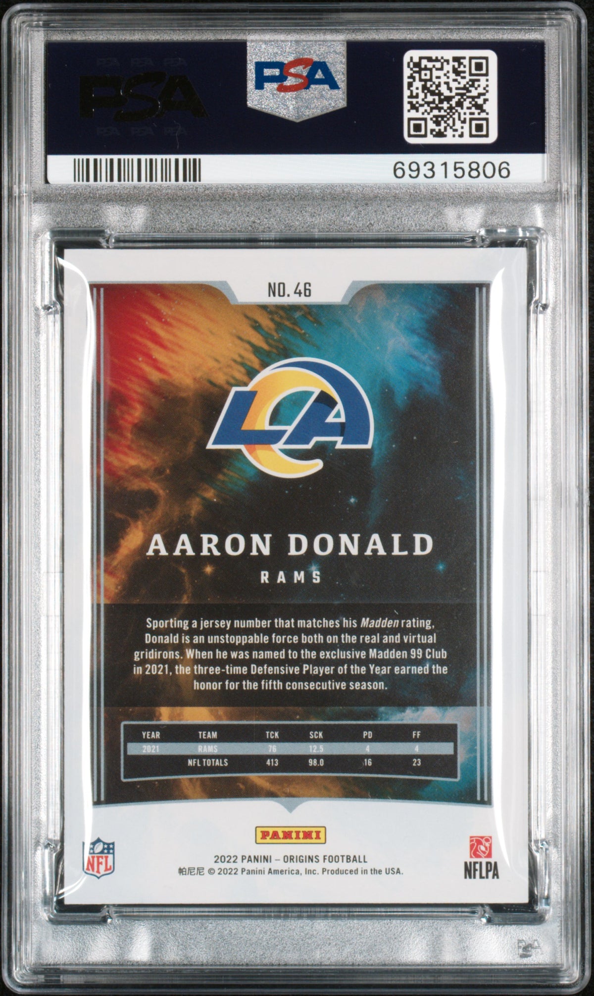 2022 Panini Origins Aaron Donald #46 Green 06/10 PSA 9