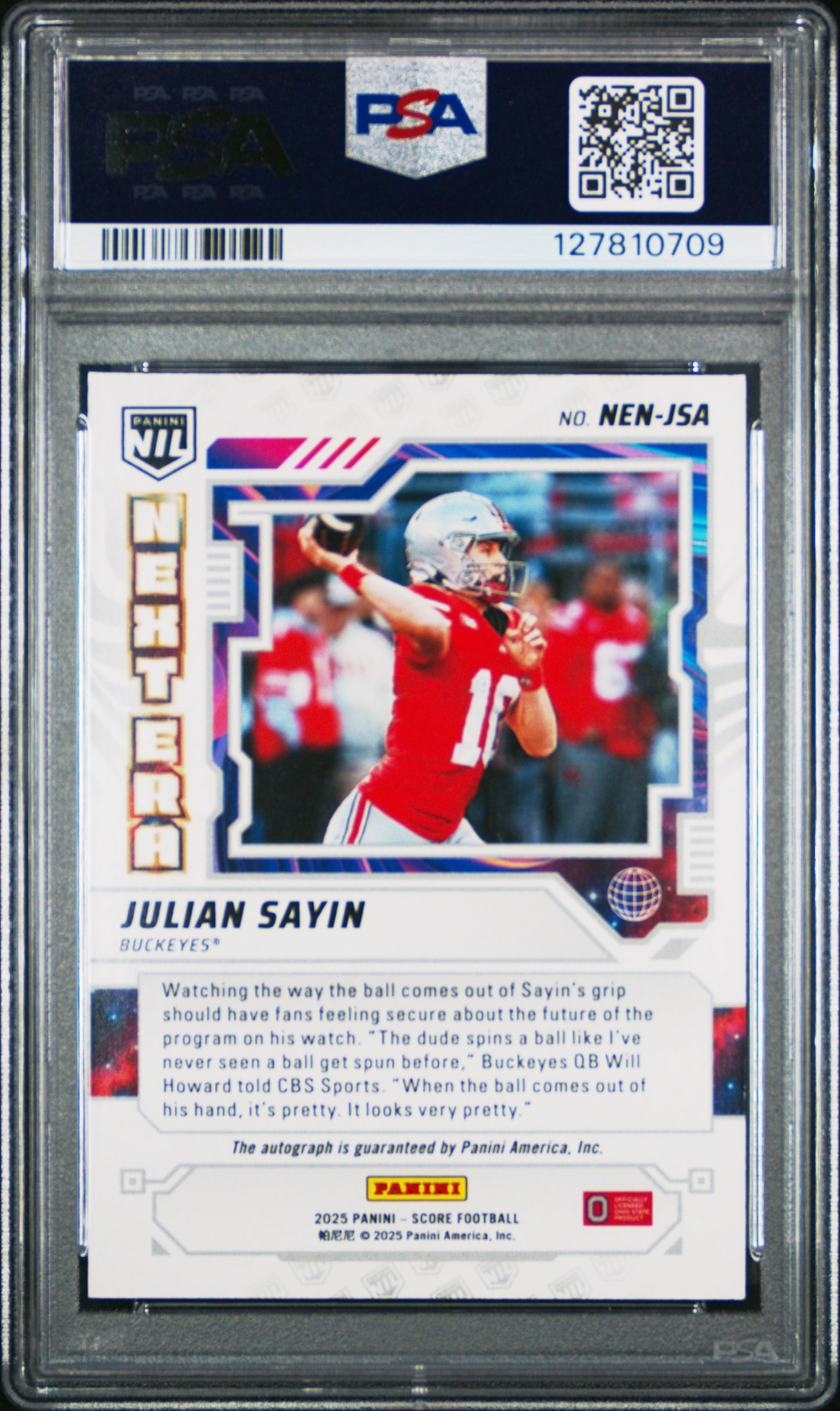 2025 Panini Score Next Era Nil Autographs Julian Sayin #NENJSA PSA 10