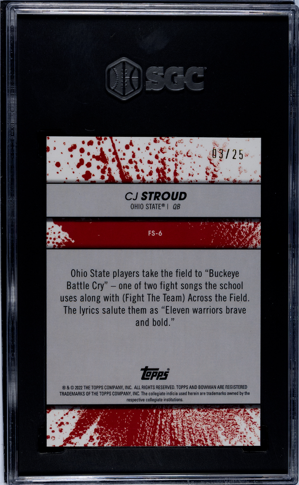 2022 Bowman U Best CJ Stroud #FS-6 Fight Song Orange Refractor 03/25 SGC 10