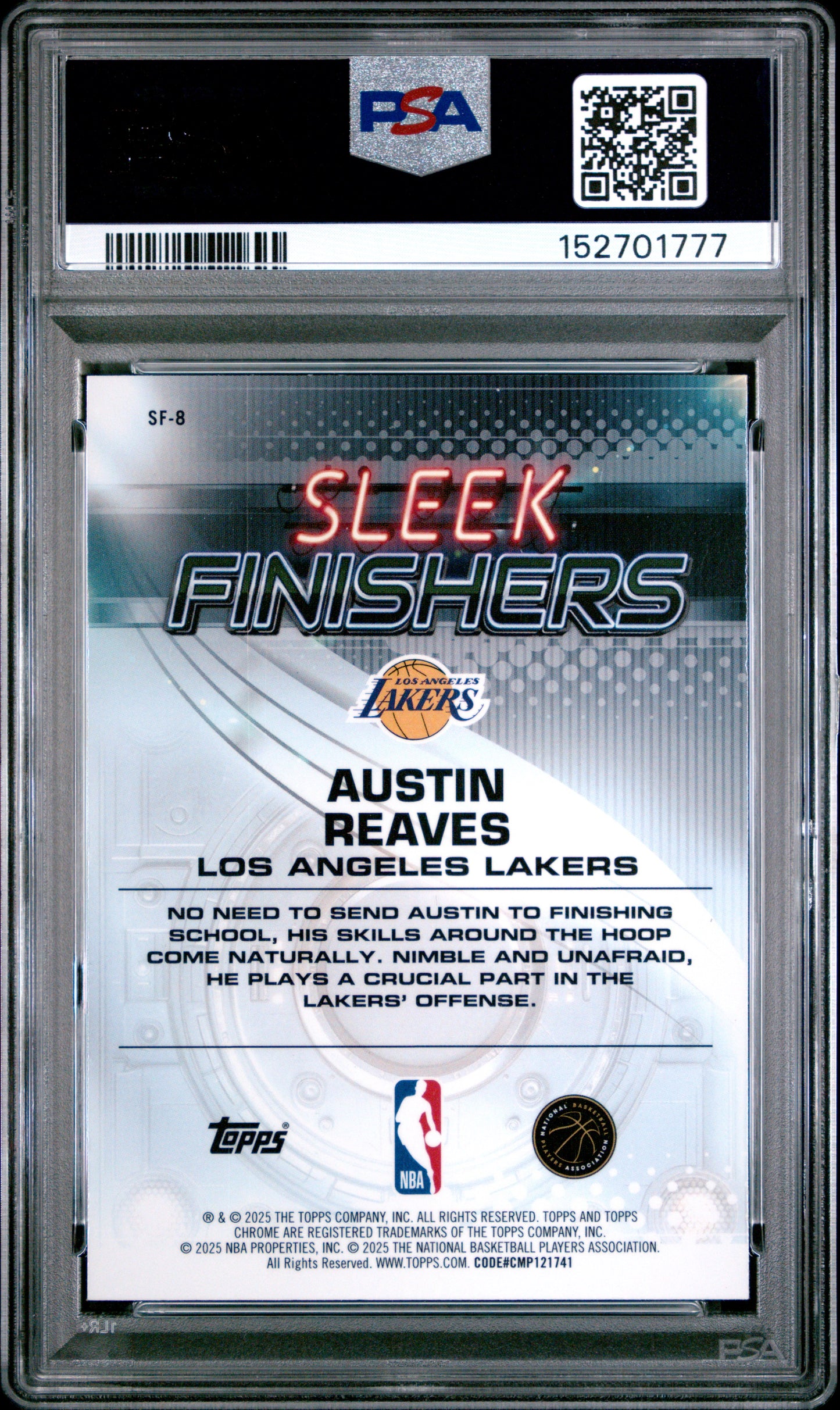 2025 Topps Chrome Sleek Finishers Austin Reaves #SF-8 Blue Ref 063/150 PSA 10