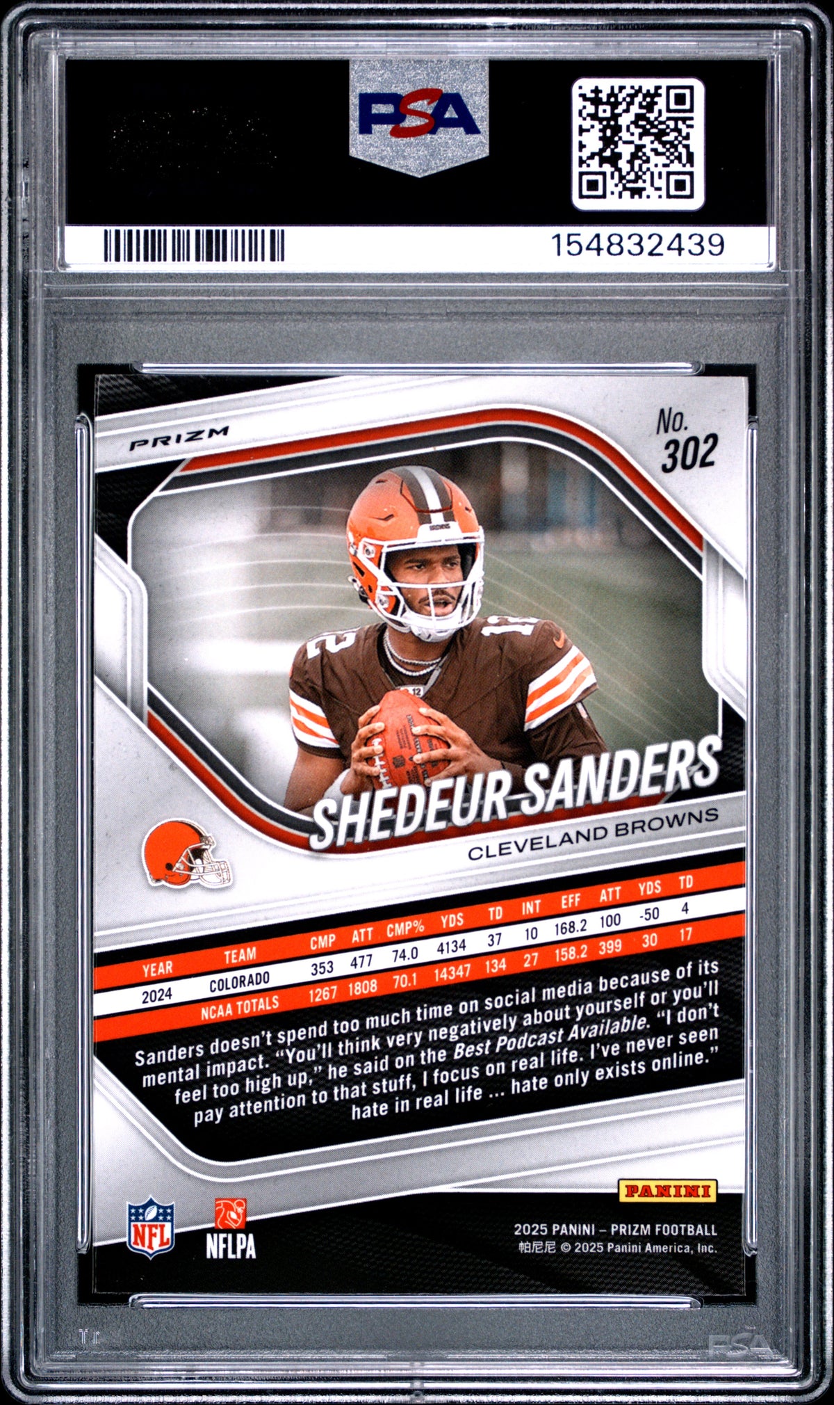 2025 Panini Prizm Shedeur Sanders #302 Silver RC PSA 8