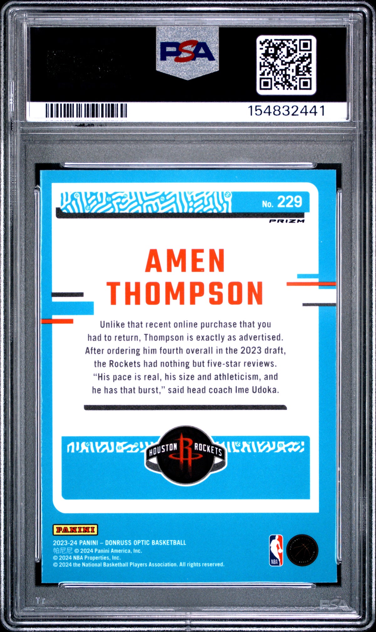 2023 Donruss Optic Rated Rookie Amen Thompson #229 Jazz PSA 9