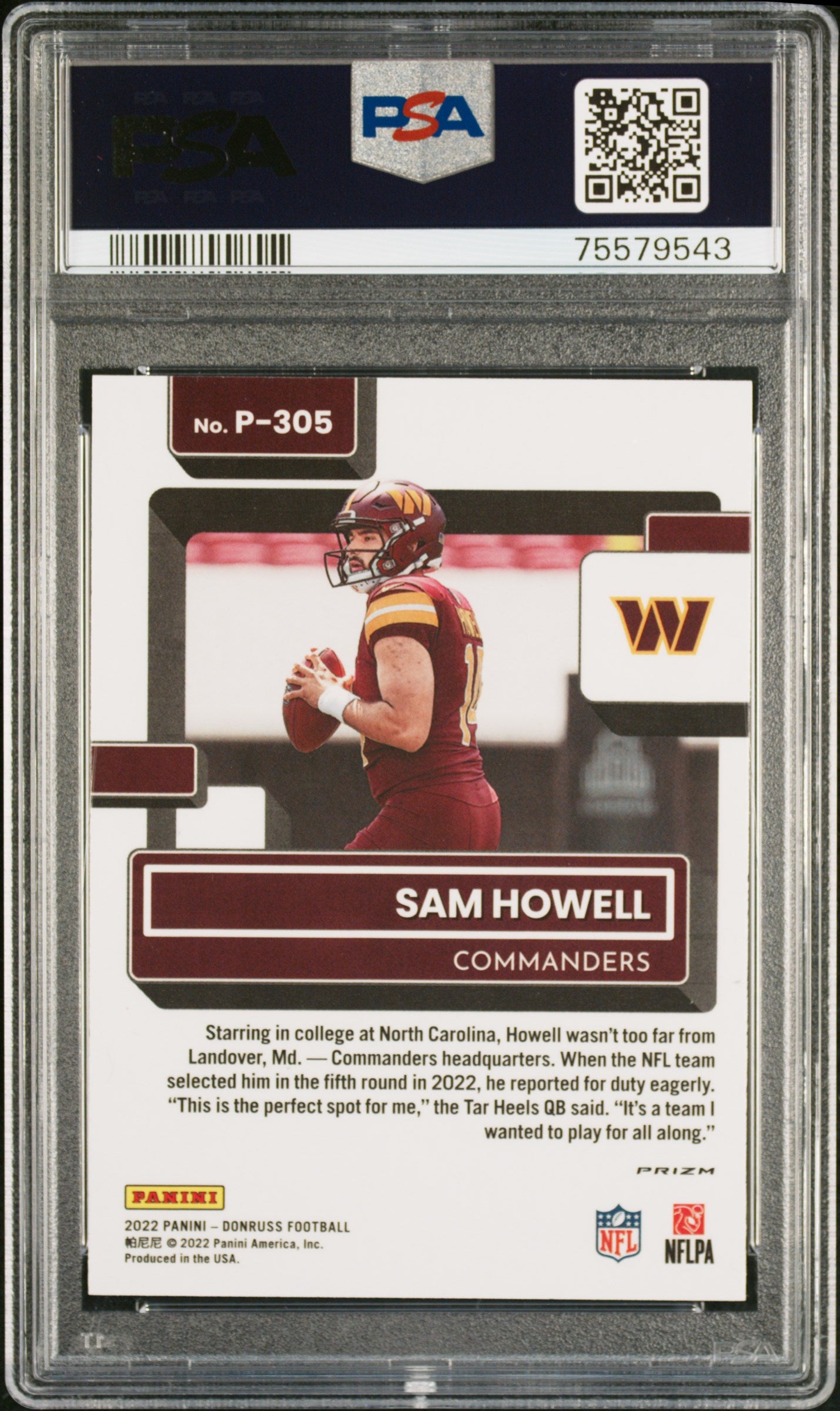 2022 Donruss Optic Sam Howell #P305 Optic Preview Green Mojo PSA 10