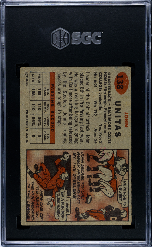 1957 Topps John Unitas #138 SGC 4