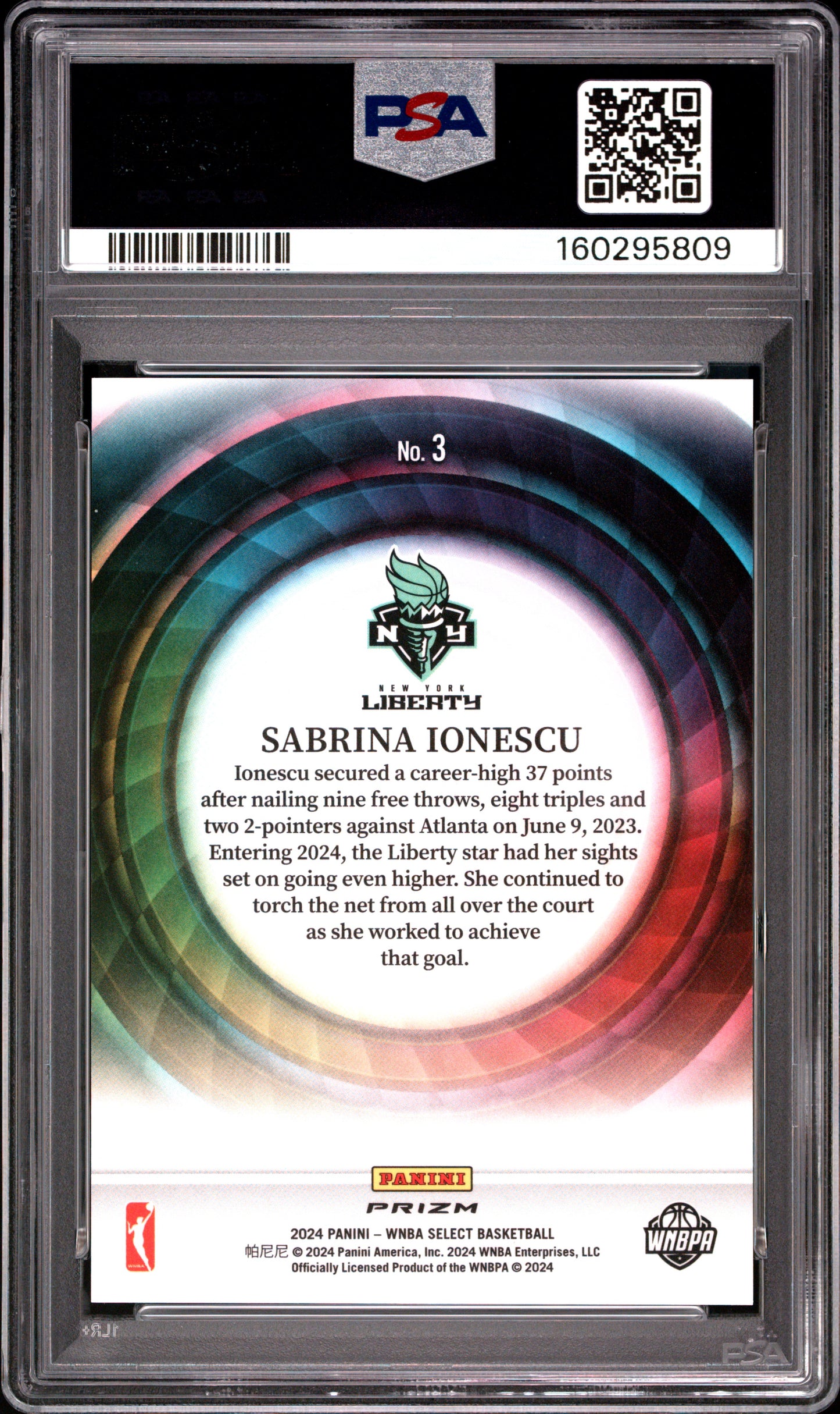 2024 Panini Select WNBA Color Wheel Sabrina Ionescu #3 PSA 10