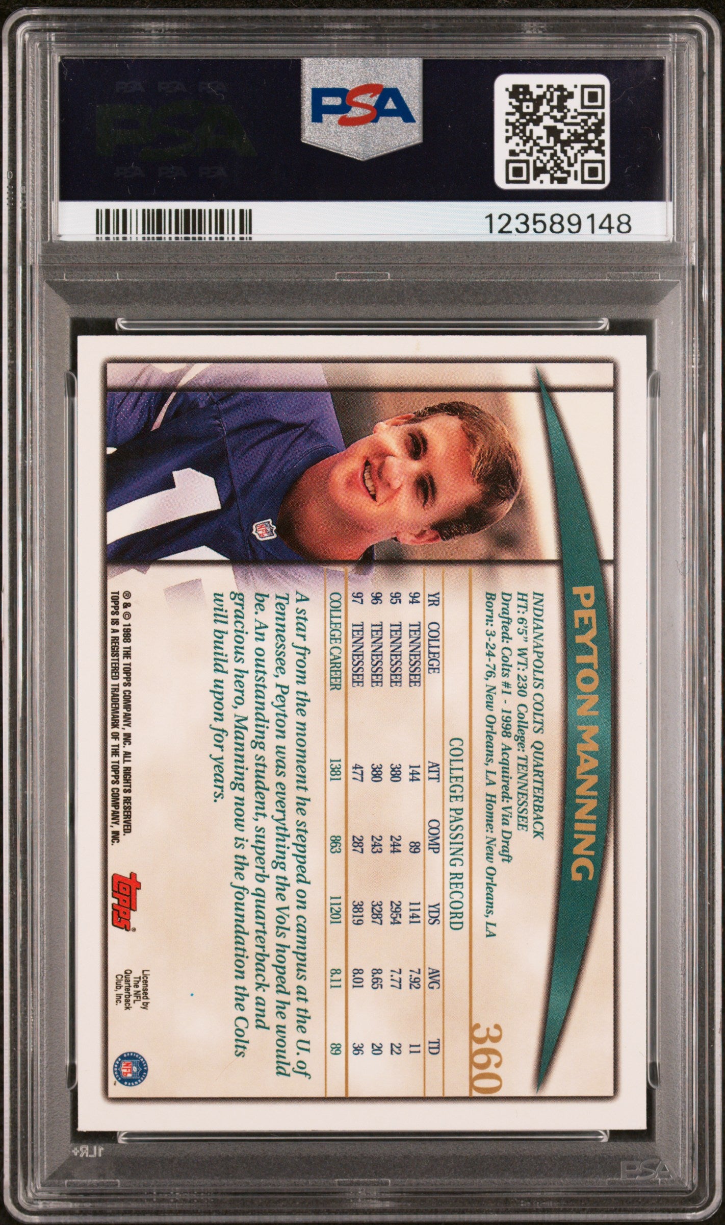 1998 Topps Peyton Manning #360 RC PSA 7