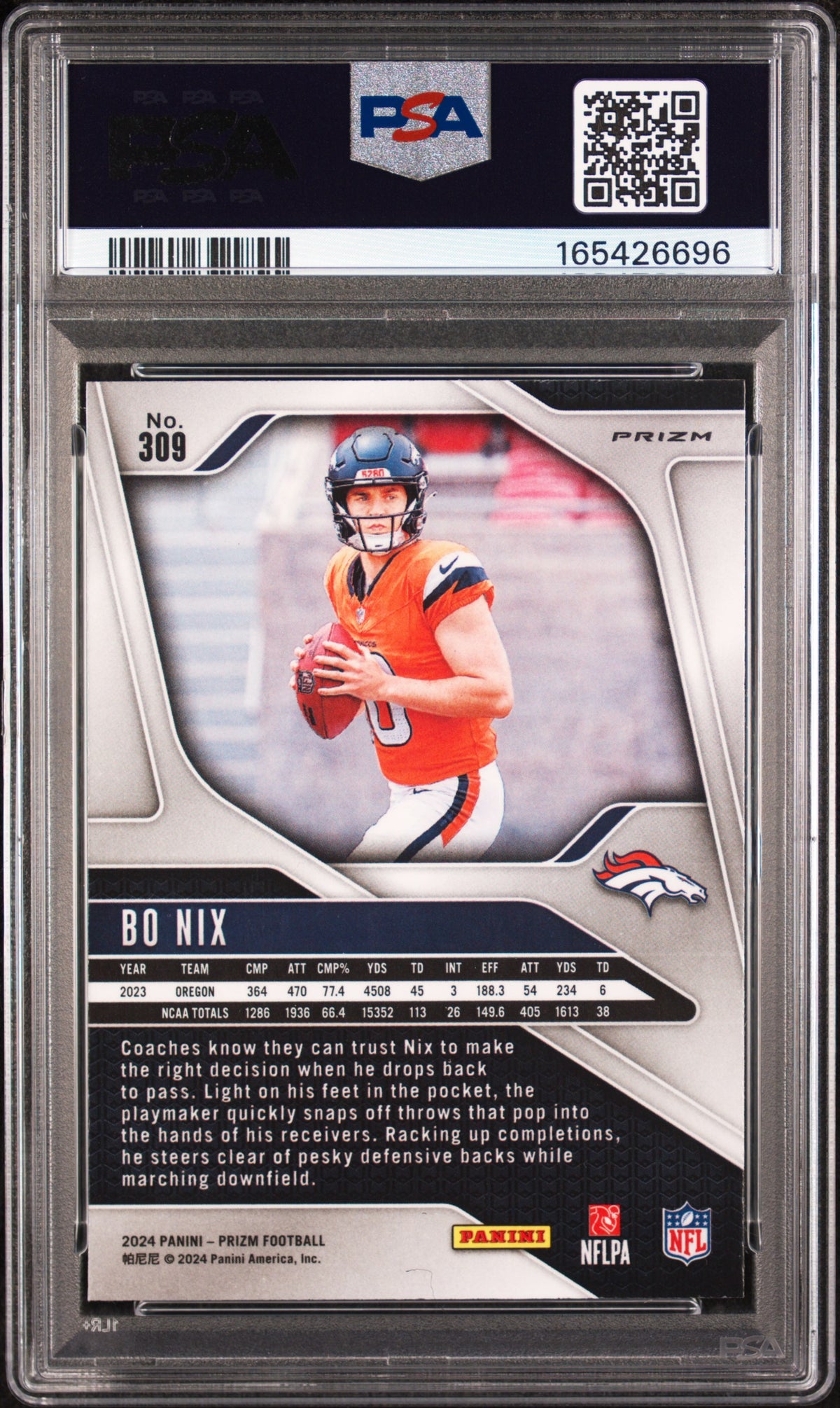 2024 Panini Prizm Bo Nix #309 Black & White Checker RC PSA 8