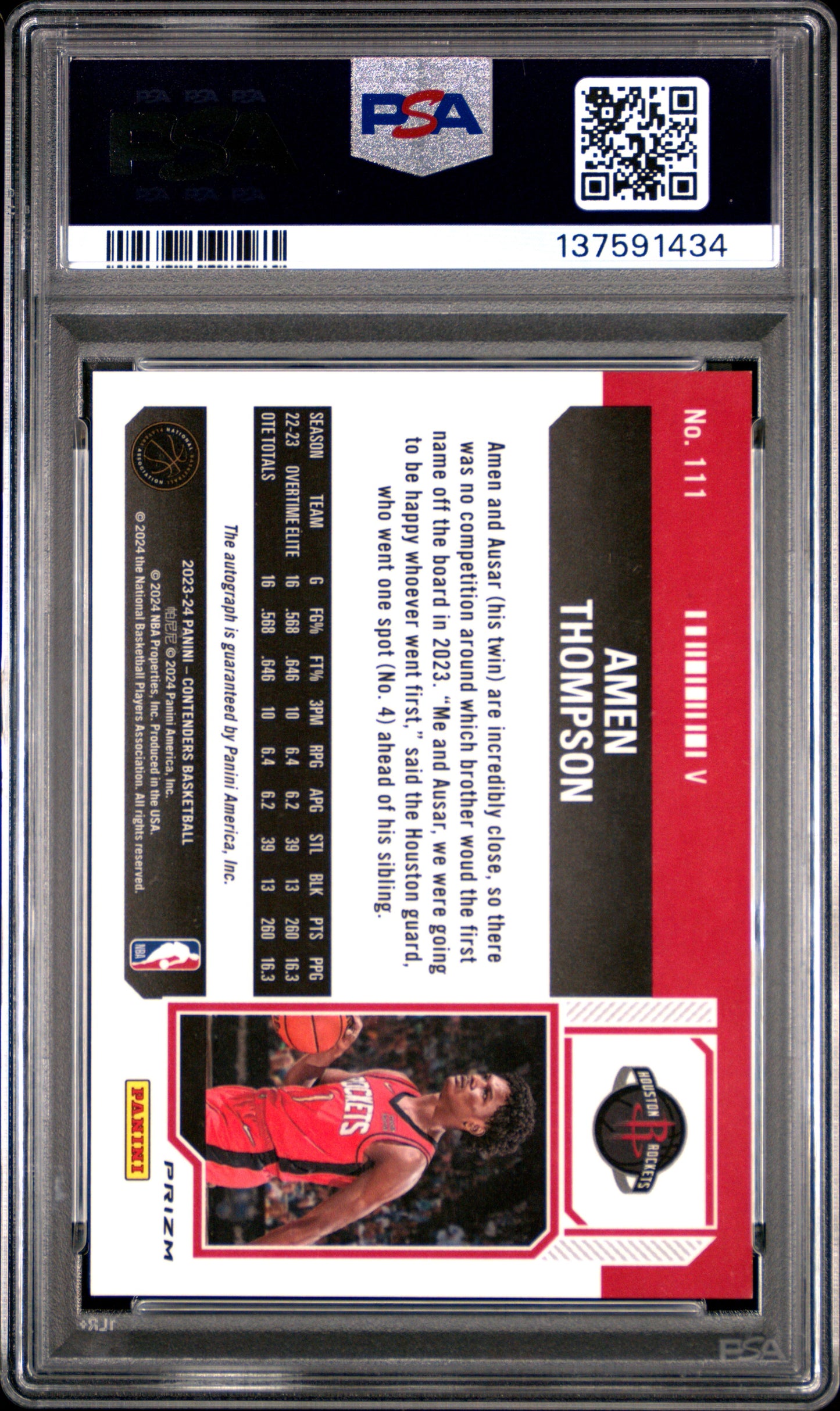 2023 Contenders Season Ticket Autographs Amen Thompson #111 Green Shimmer PSA 10
