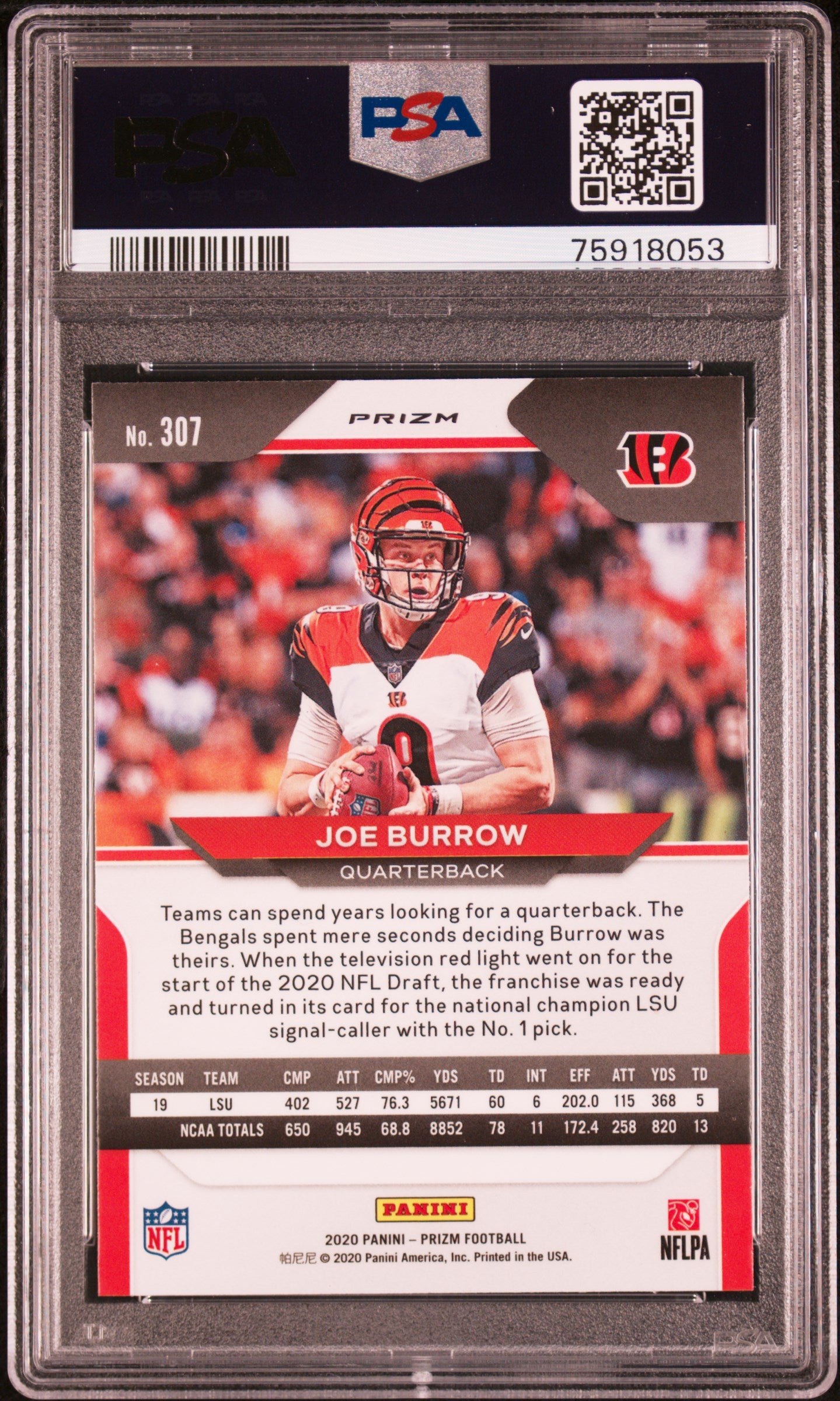 2020 Panini Prizm Joe Burrow #307 Disco RC PSA 9