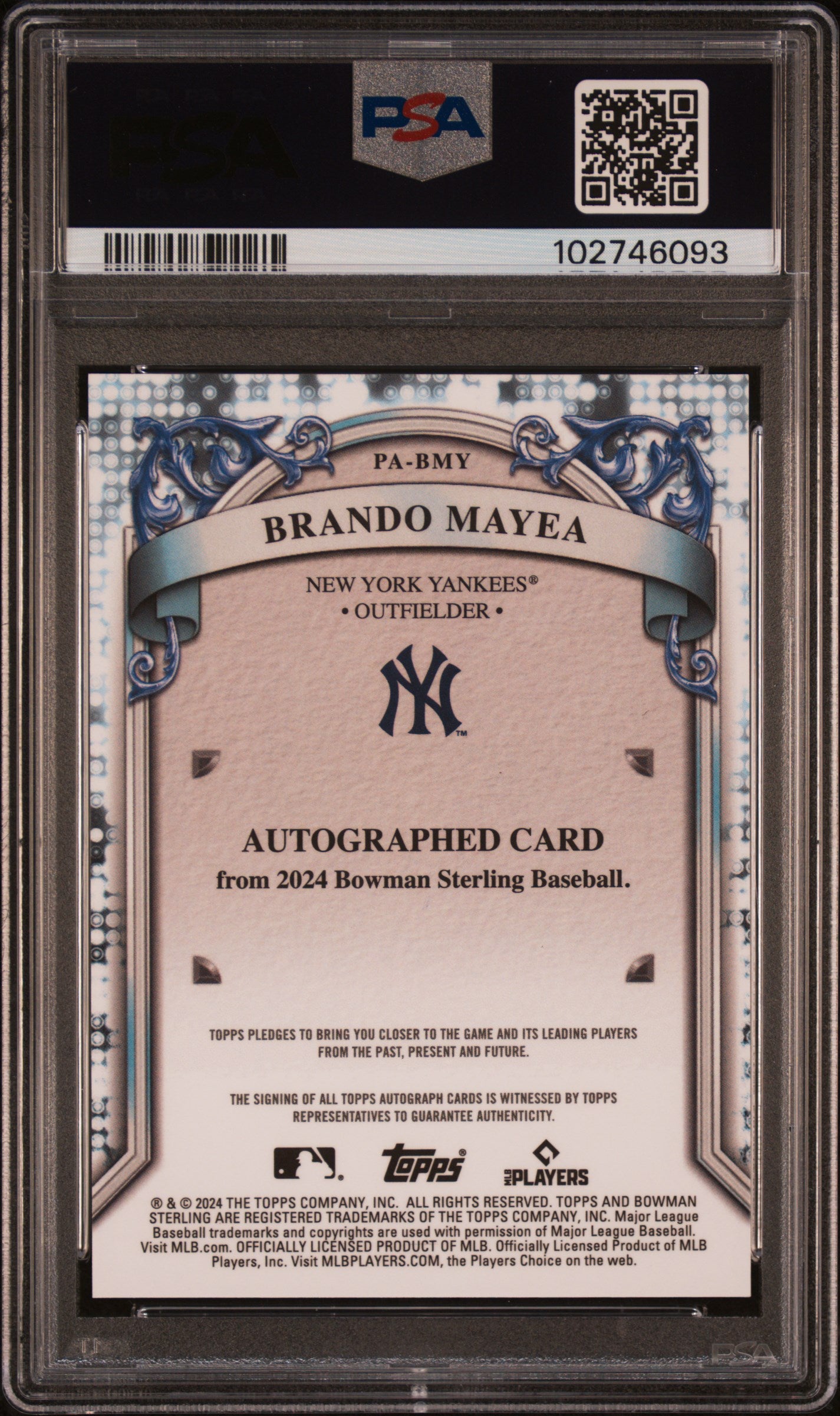 2024 Bowman Sterling Prospect Autographs Brando Mayea #PABMY Orange 11/75 PSA 10