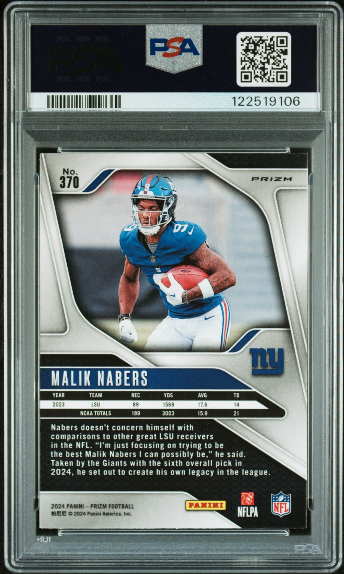 2024 Panini Prizm Malik Nabers #370 Green Wave RC PSA 10