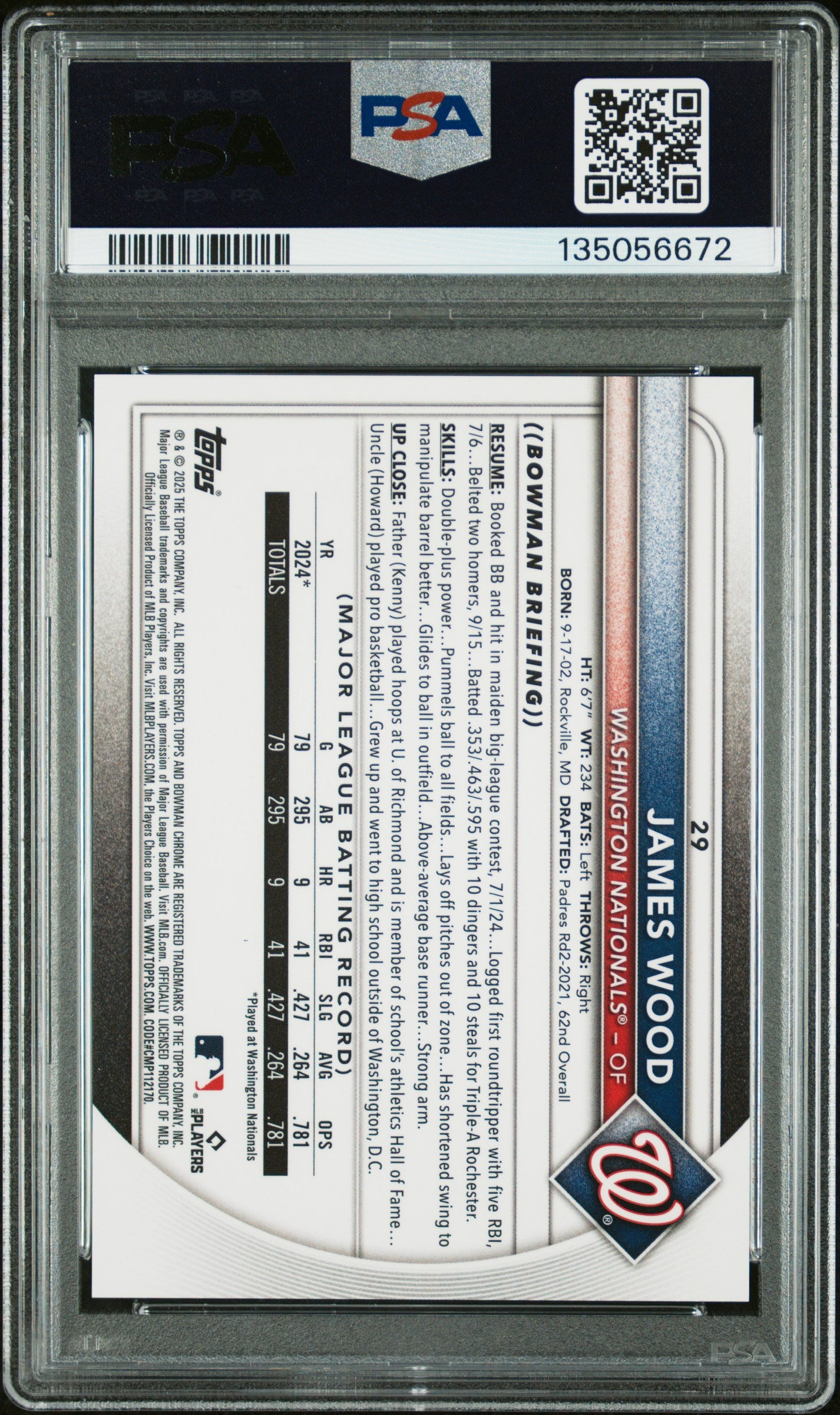 2025 Bowman Chrome James Wood #29 Etched In Glass Variation PSA 9