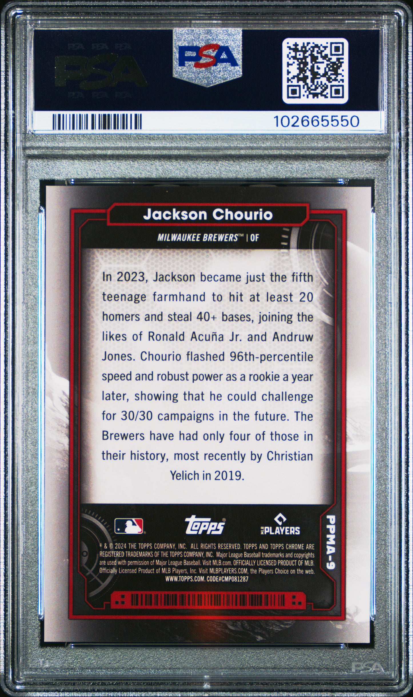 2024 Topps Cosmic Chrome Planetary Pursuit Jackson Chourio #9 Mars RC PSA 10