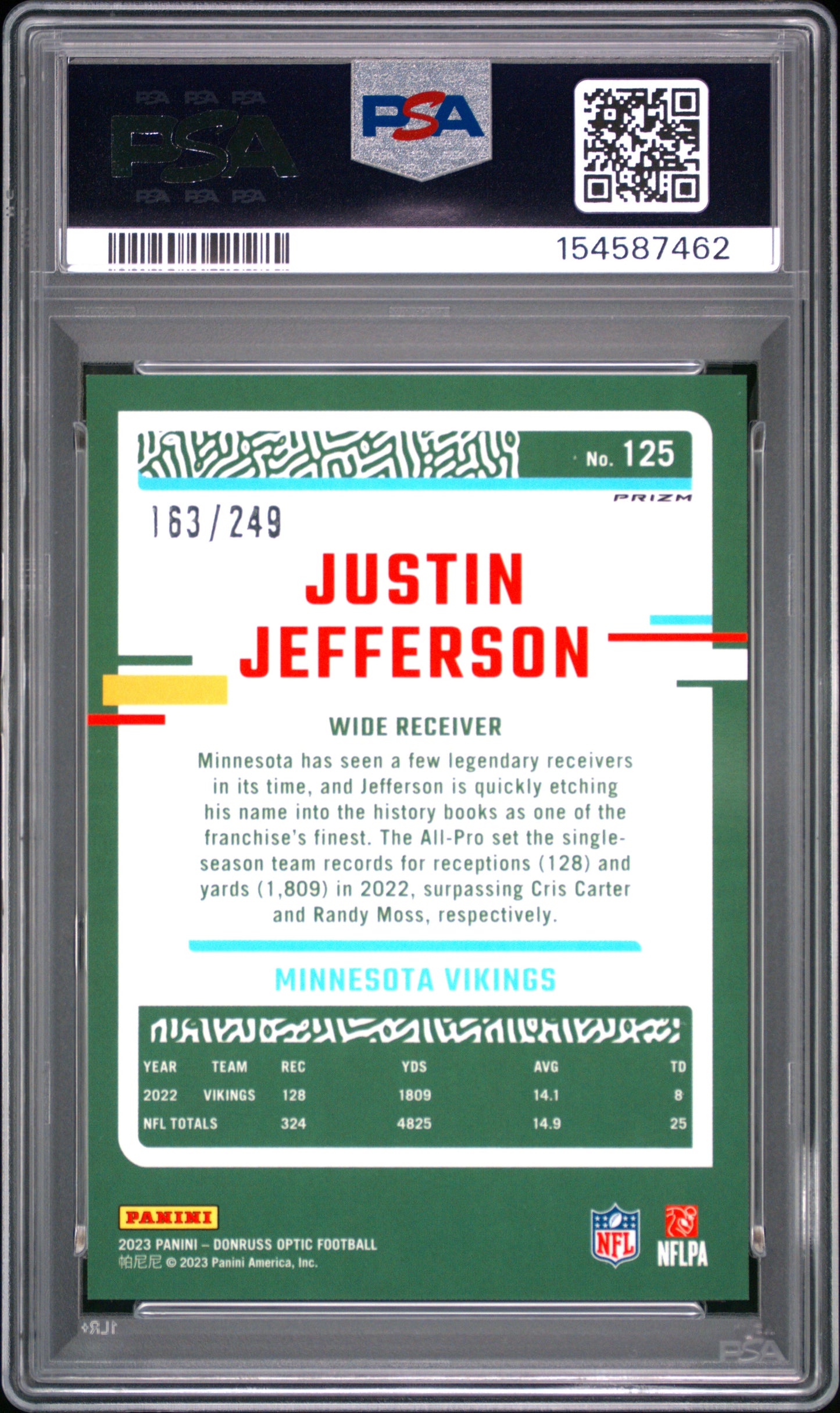 2023 Donruss Optic Justin Jefferson #125 Orange 163/249 PSA 10