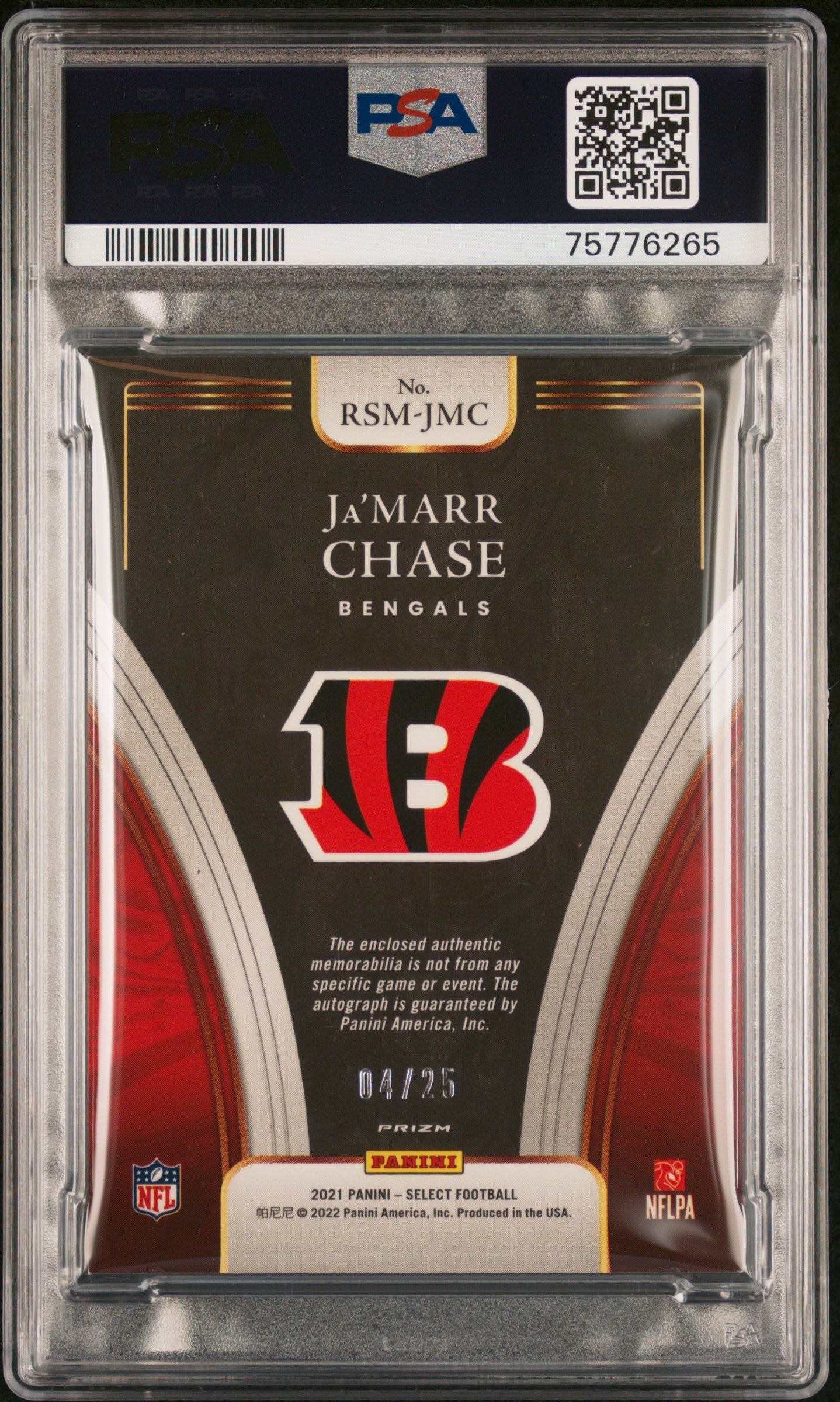 2021 Panini Select Rookie Patch Auto Ja'marr Chase Tie Dye 04/25 PSA 8