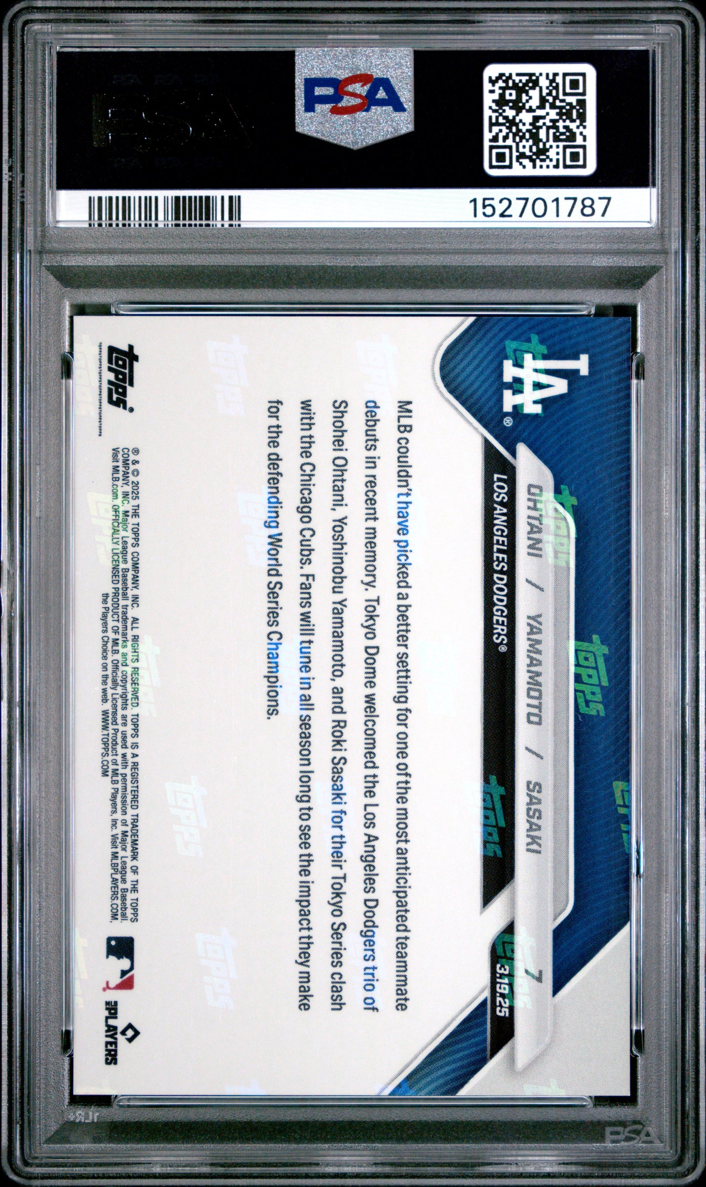 2025 Topps Now Ohtani Yamamoto Sasaki #7 PSA 10