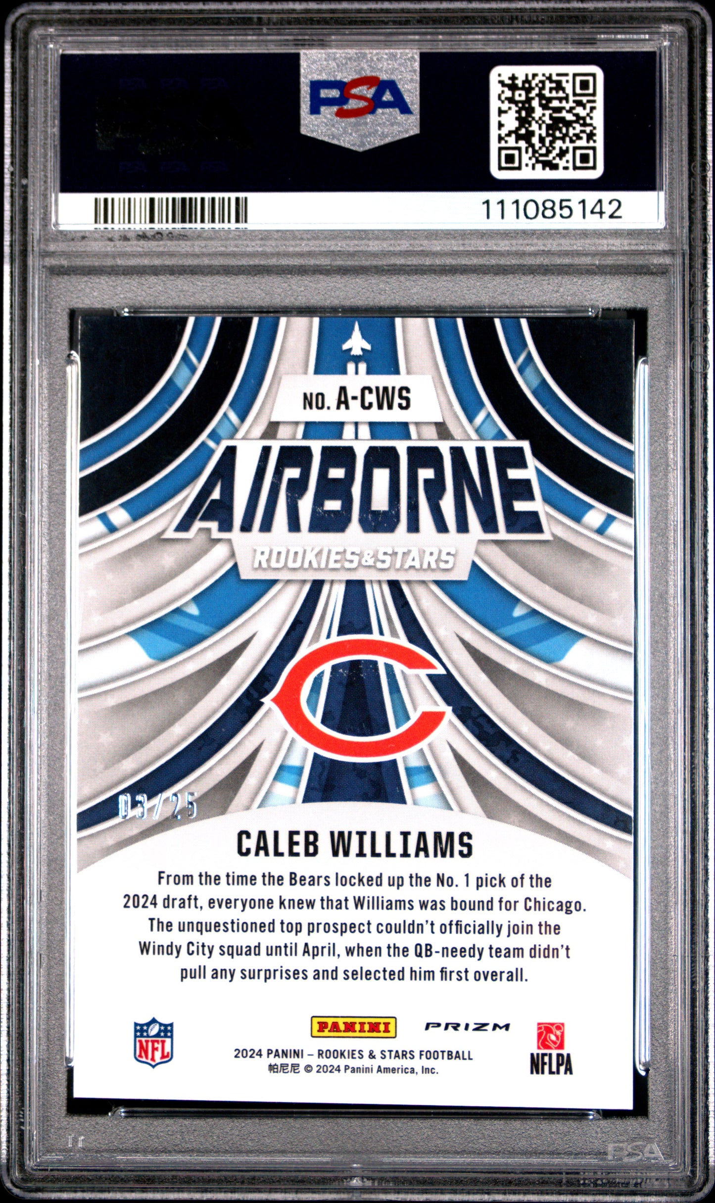 2024 Panini Rookies & Stars Airborne Caleb Williams #ACWS Orange 03/25 PSA 10