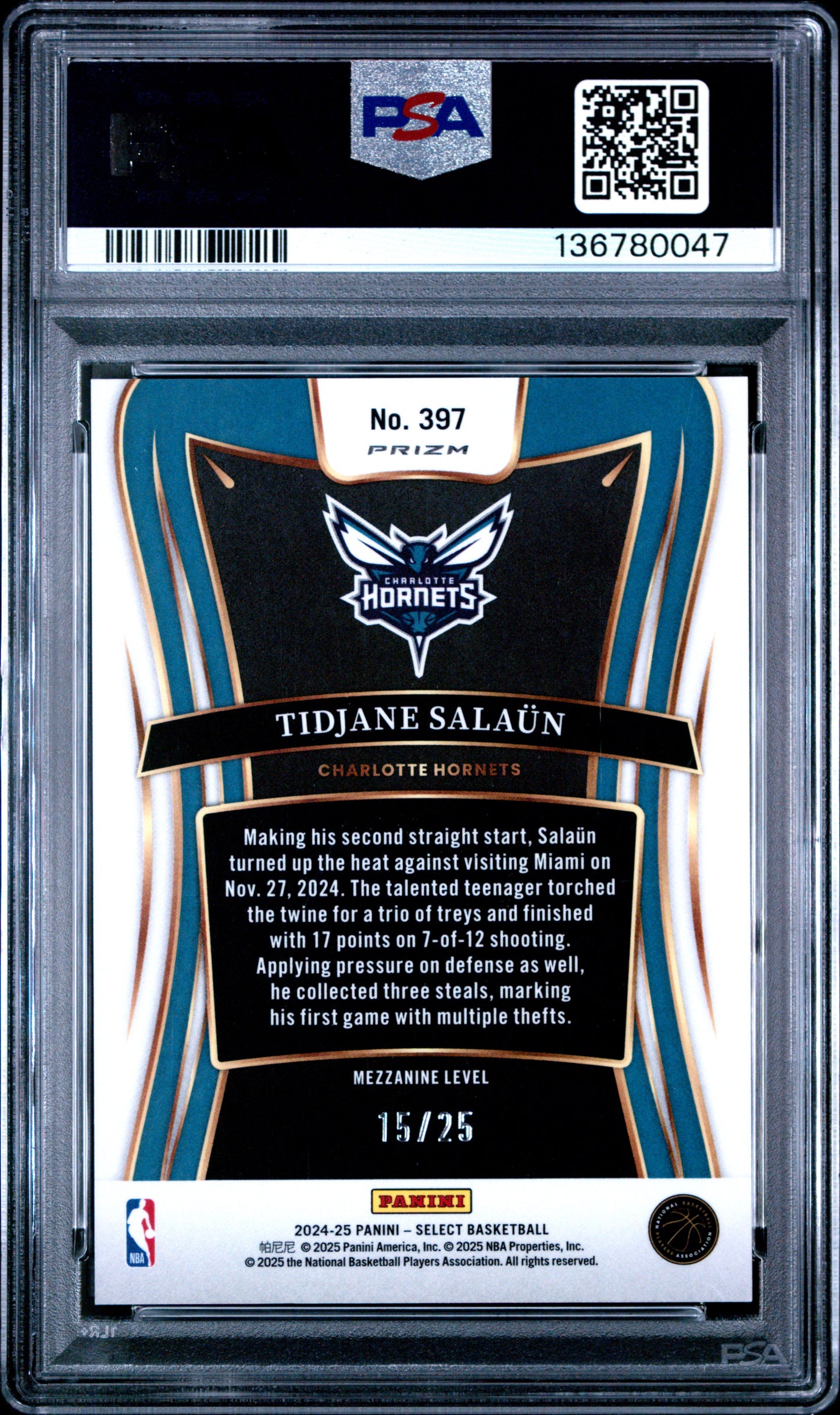 2024 Panini Select Tidjane Salaun #397 Tie Dye Prizm PSA 10